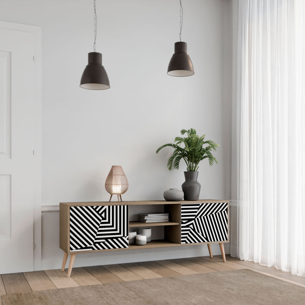 ILLUSIONARY LATTICE 2-Door TV Stand in Oak Effect