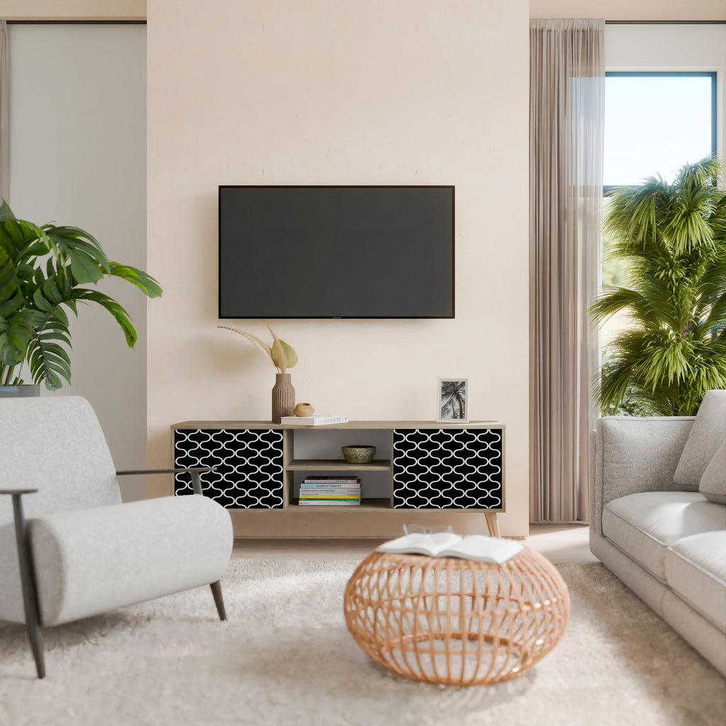 TESSELATED BLACKNESS 2-Door TV Stand in Oak Effect