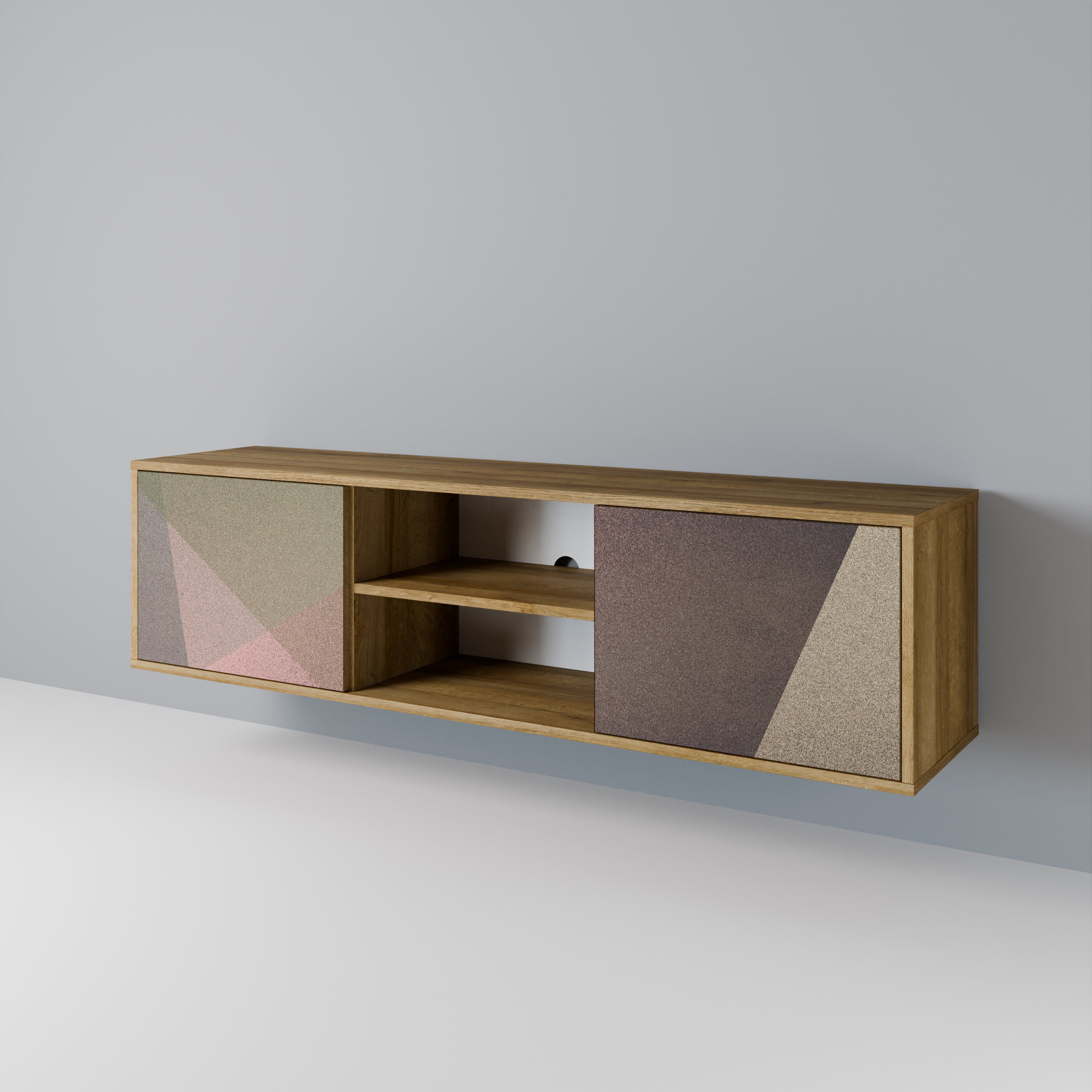 Βάση τηλεόρασης BEIGE GEOMETRIA με 2 πόρτες σε όψη δρυός