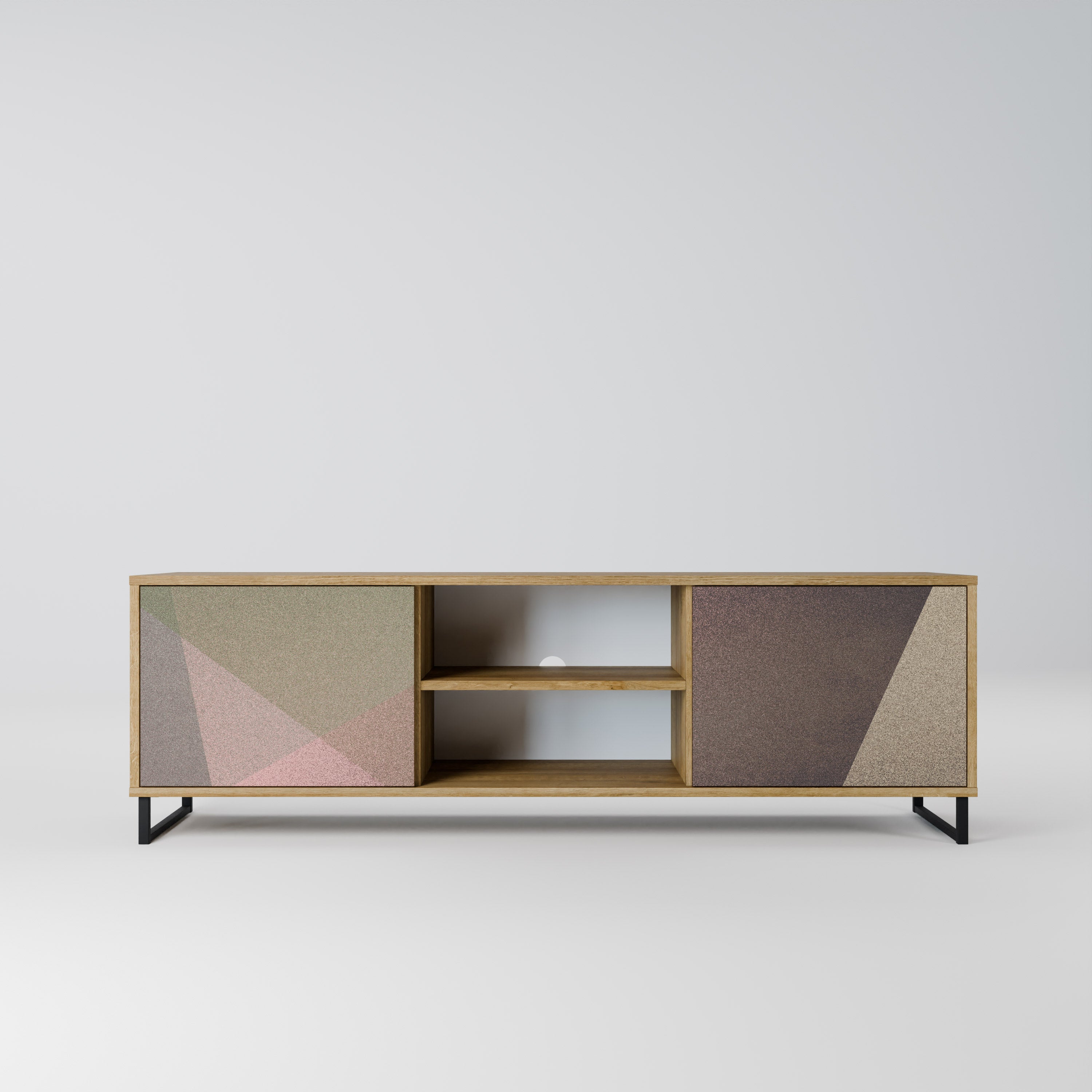 Βάση τηλεόρασης BEIGE GEOMETRIA με 2 πόρτες σε όψη δρυός