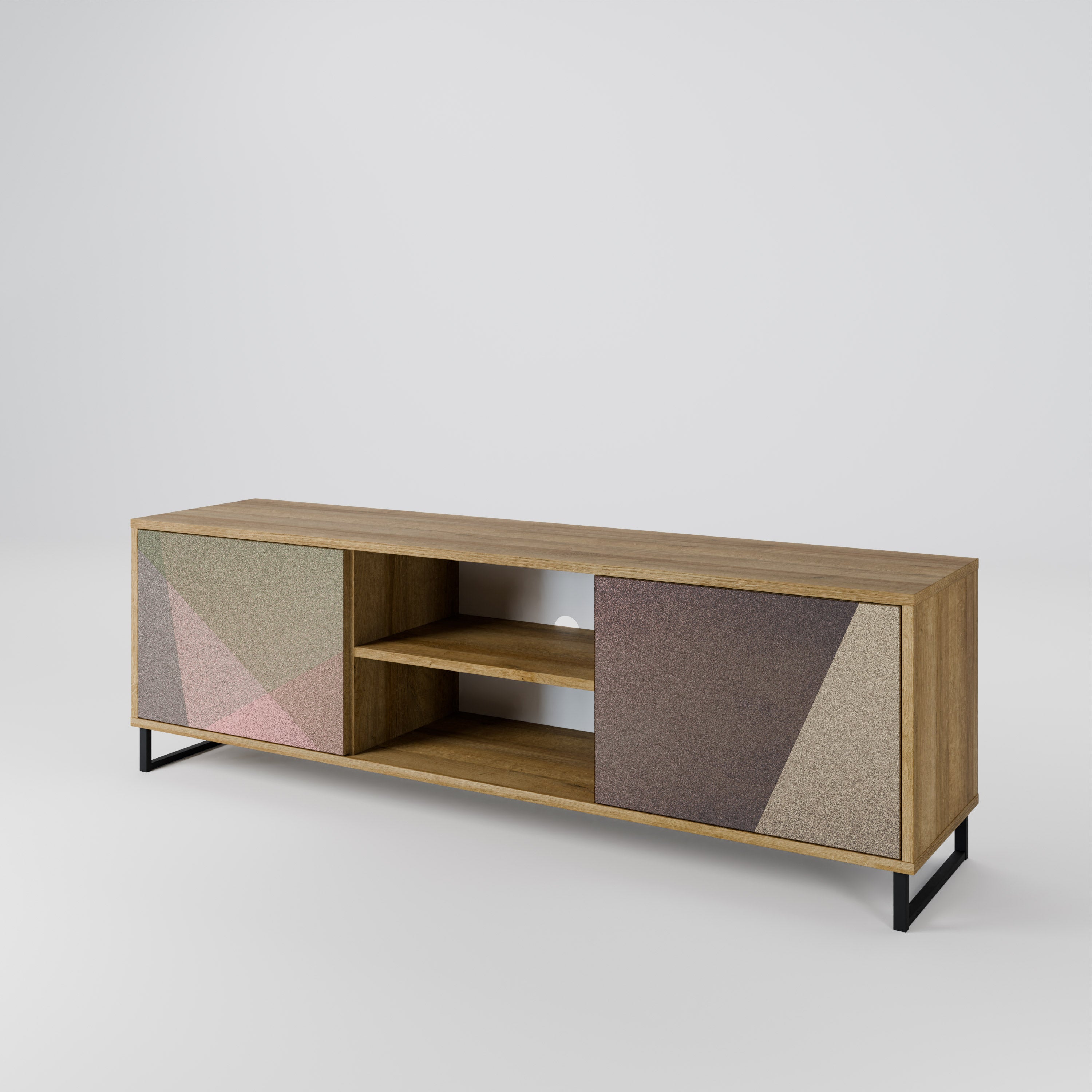 Βάση τηλεόρασης BEIGE GEOMETRIA με 2 πόρτες σε όψη δρυός