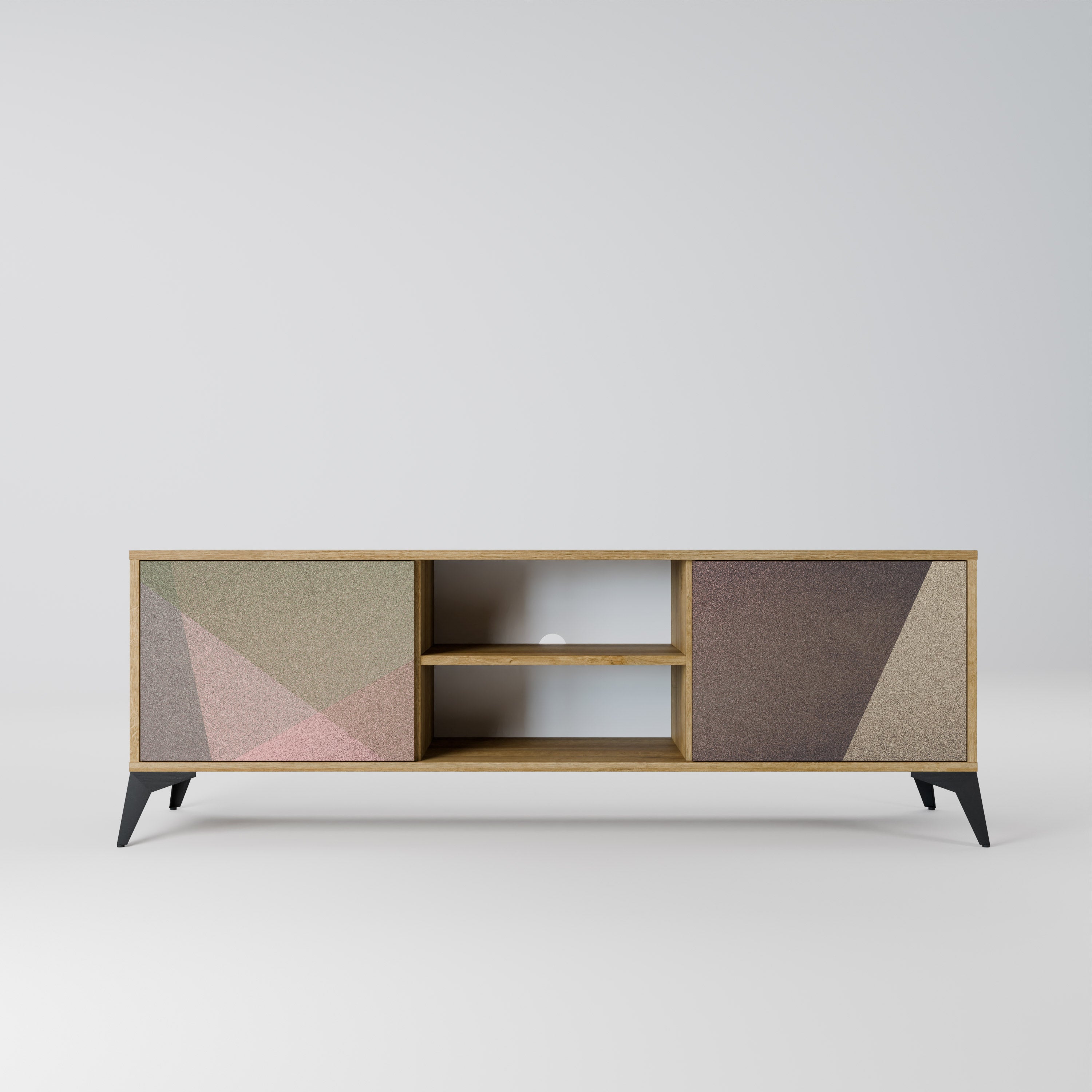 Βάση τηλεόρασης BEIGE GEOMETRIA με 2 πόρτες σε όψη δρυός