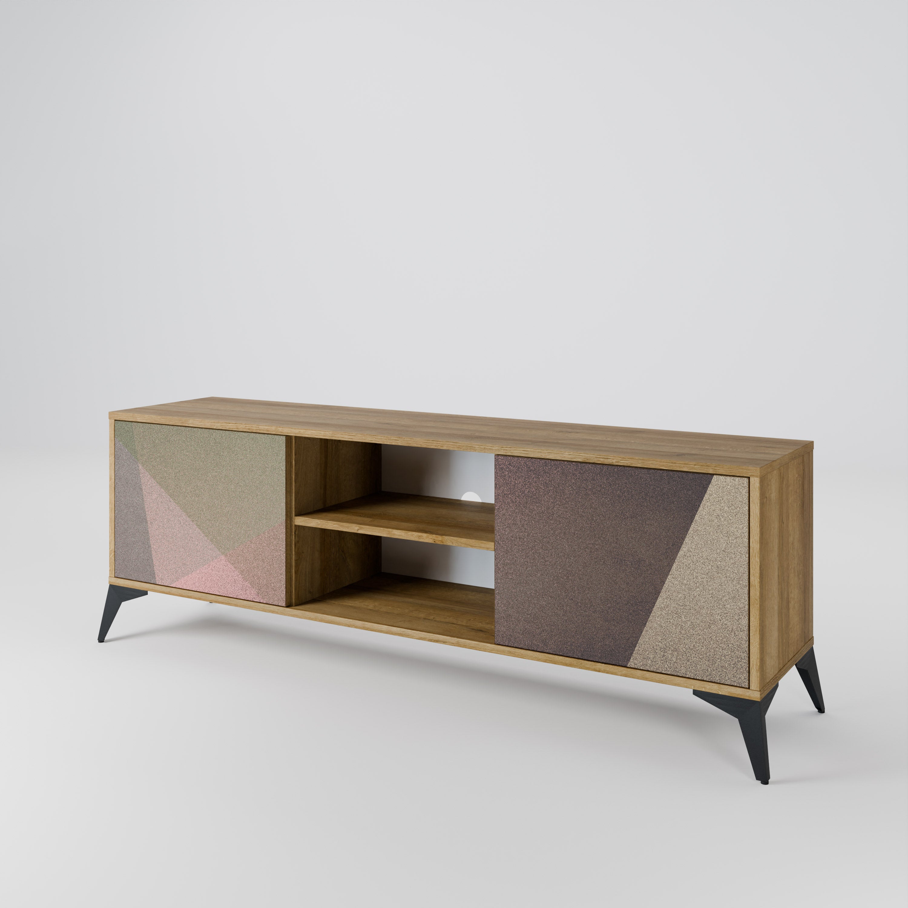 Βάση τηλεόρασης BEIGE GEOMETRIA με 2 πόρτες σε όψη δρυός