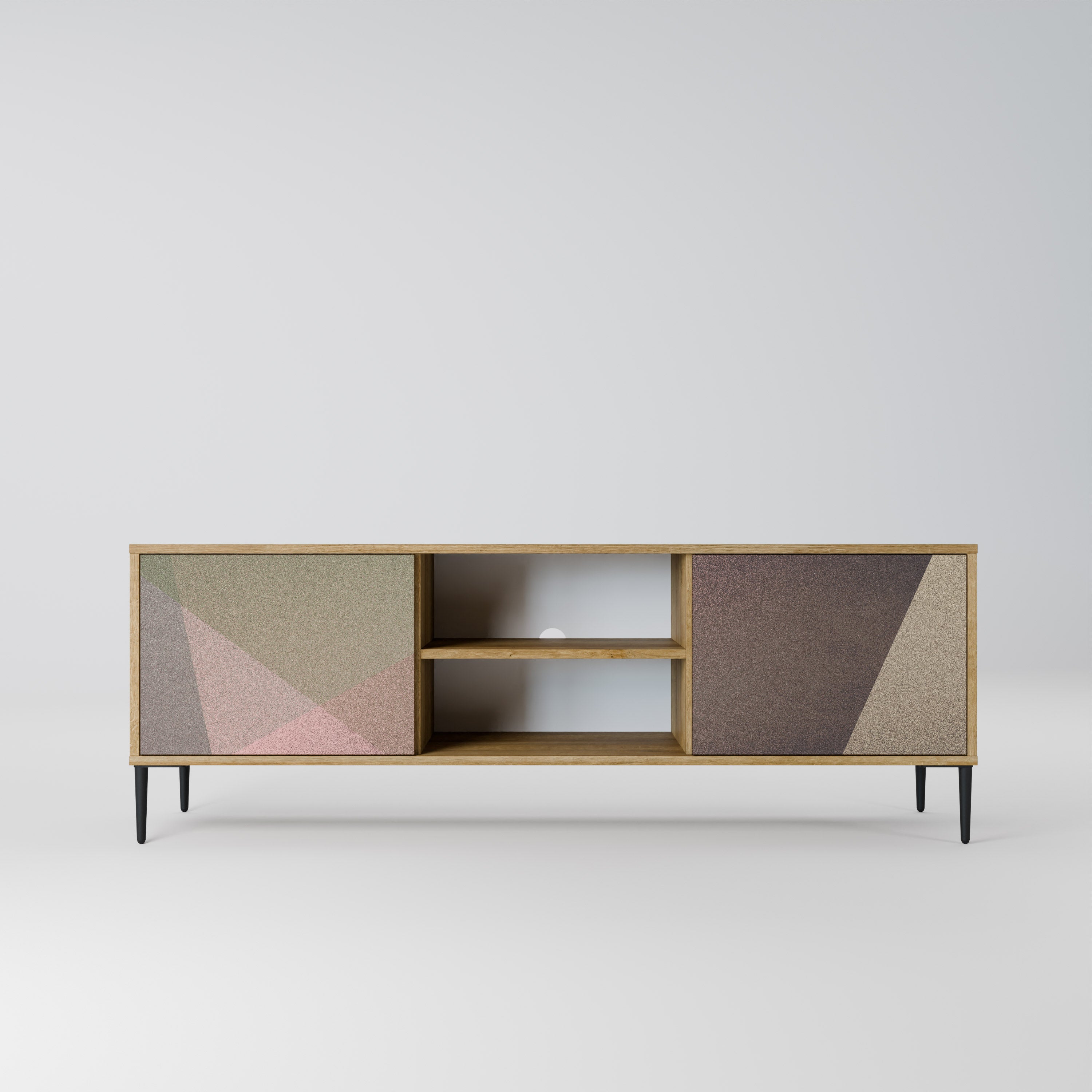 Βάση τηλεόρασης BEIGE GEOMETRIA με 2 πόρτες σε όψη δρυός