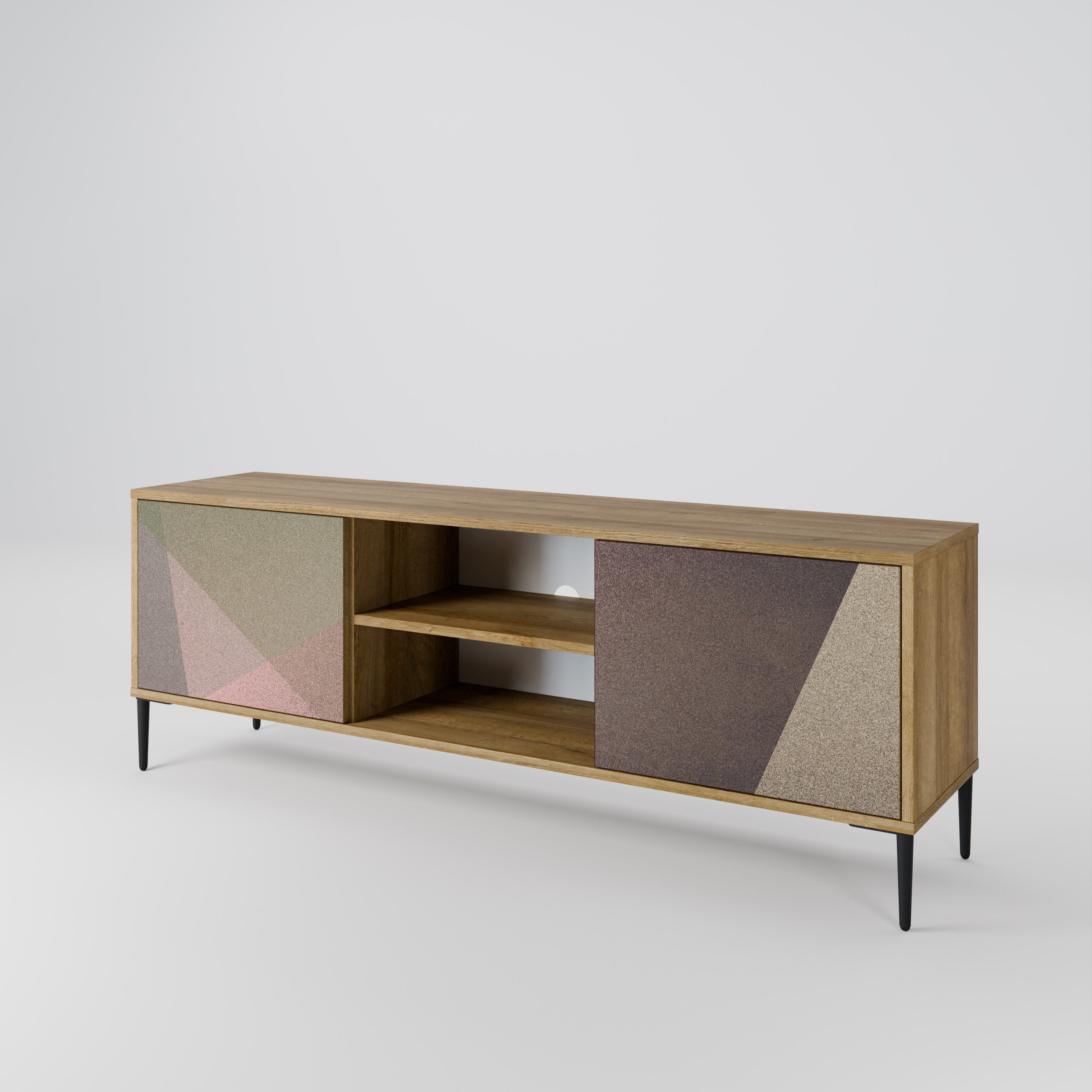 Βάση τηλεόρασης BEIGE GEOMETRIA με 2 πόρτες σε όψη δρυός