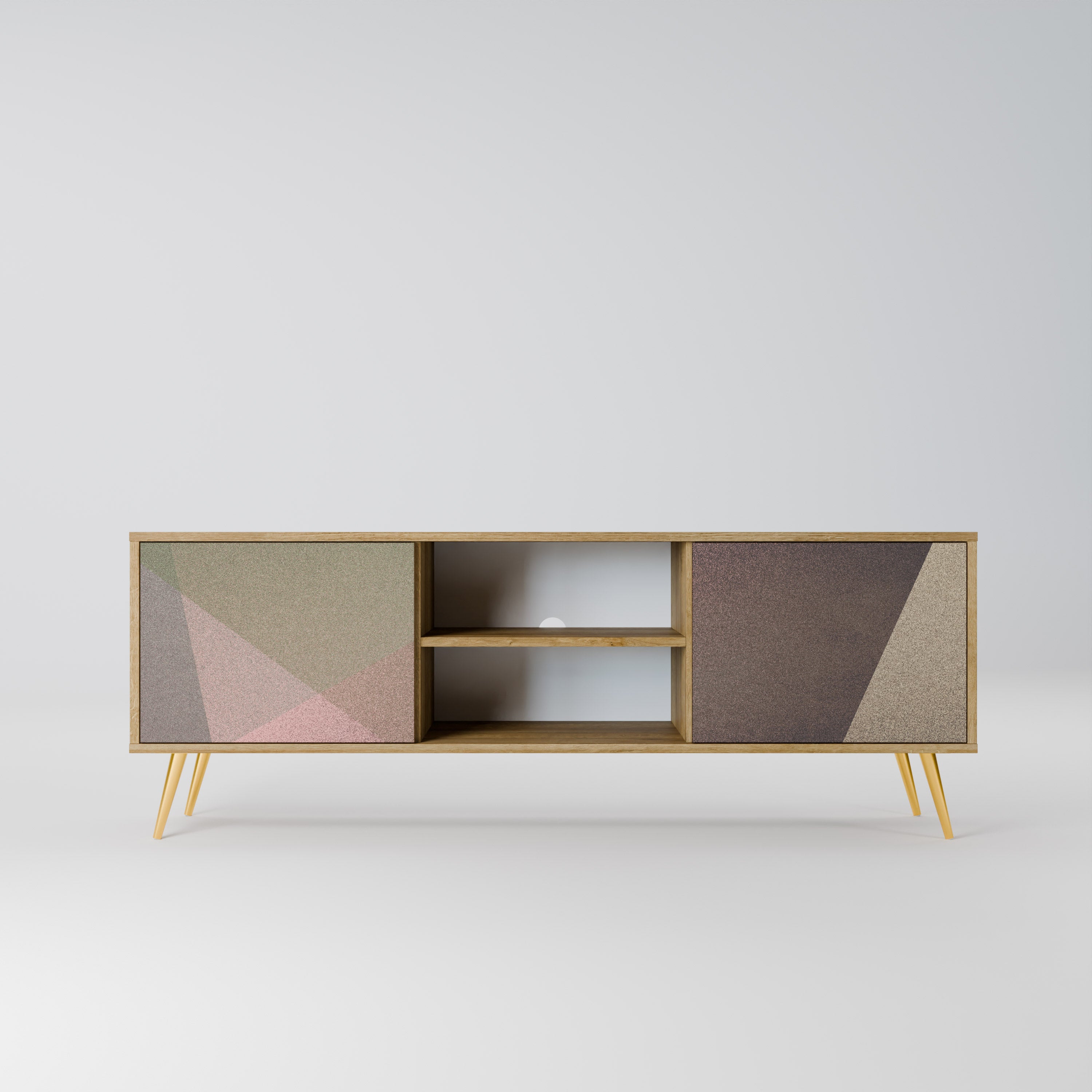Βάση τηλεόρασης BEIGE GEOMETRIA με 2 πόρτες σε όψη δρυός