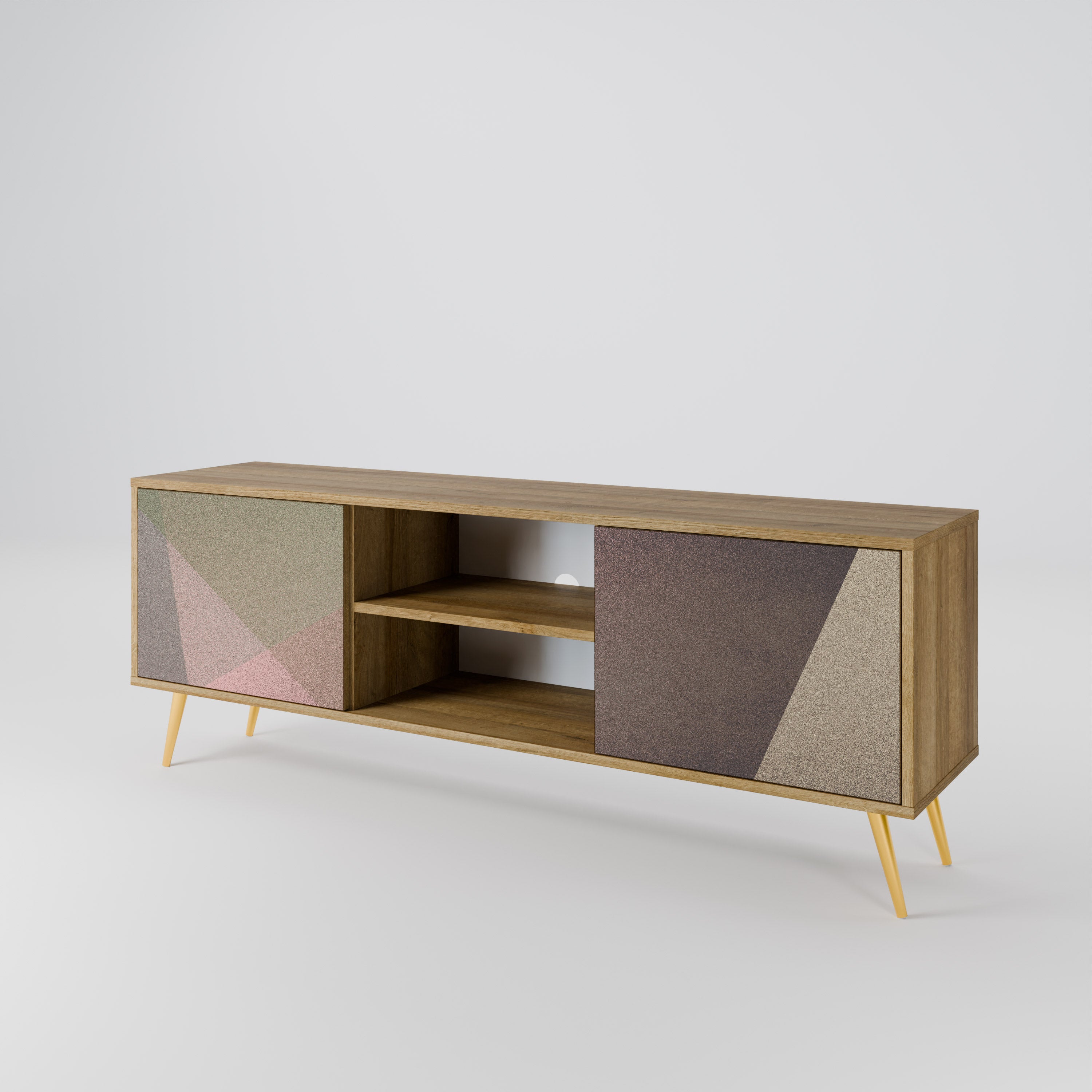 Βάση τηλεόρασης BEIGE GEOMETRIA με 2 πόρτες σε όψη δρυός