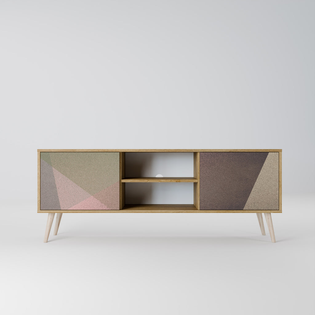 Βάση τηλεόρασης BEIGE GEOMETRIA με 2 πόρτες σε όψη δρυός