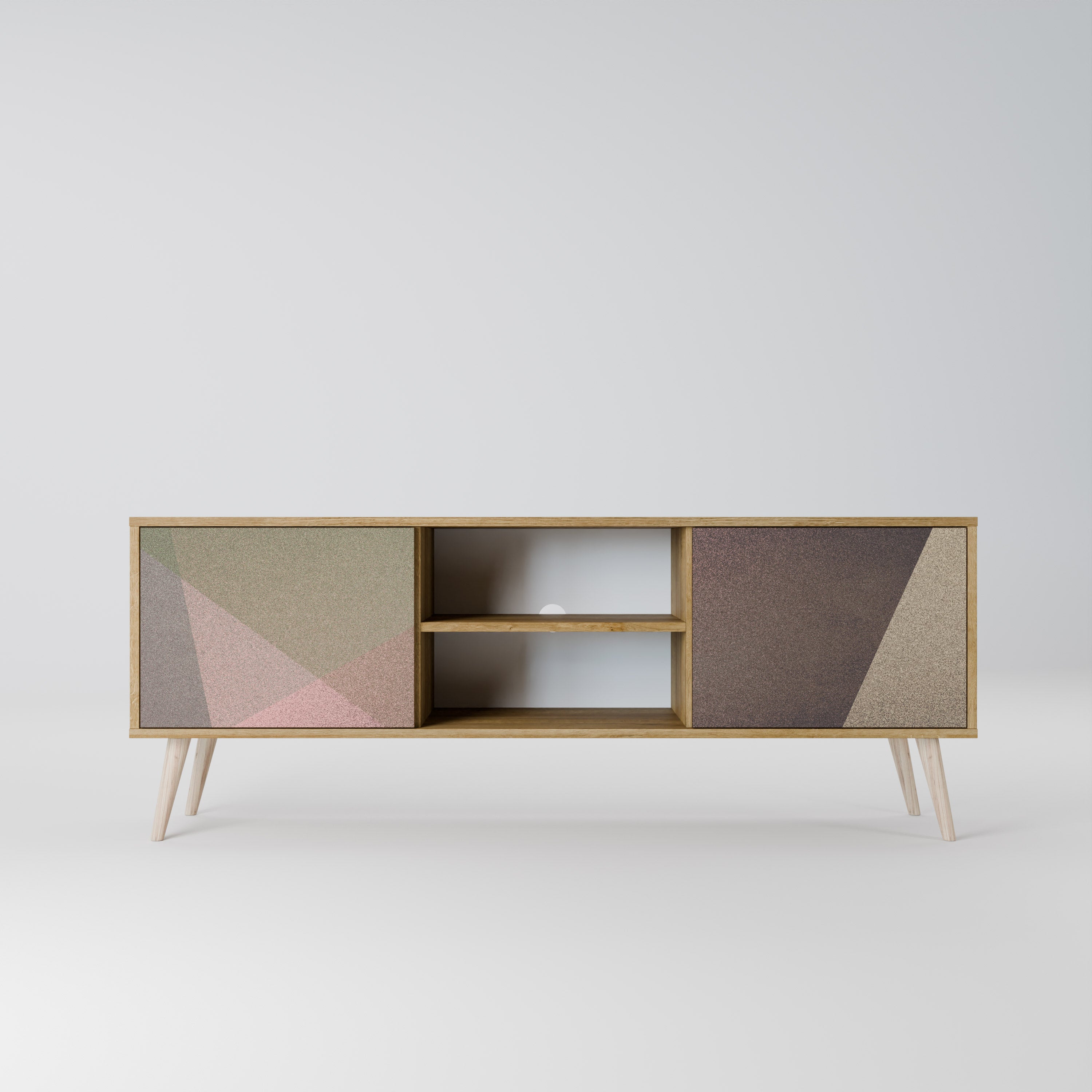 Βάση τηλεόρασης BEIGE GEOMETRIA με 2 πόρτες σε όψη δρυός