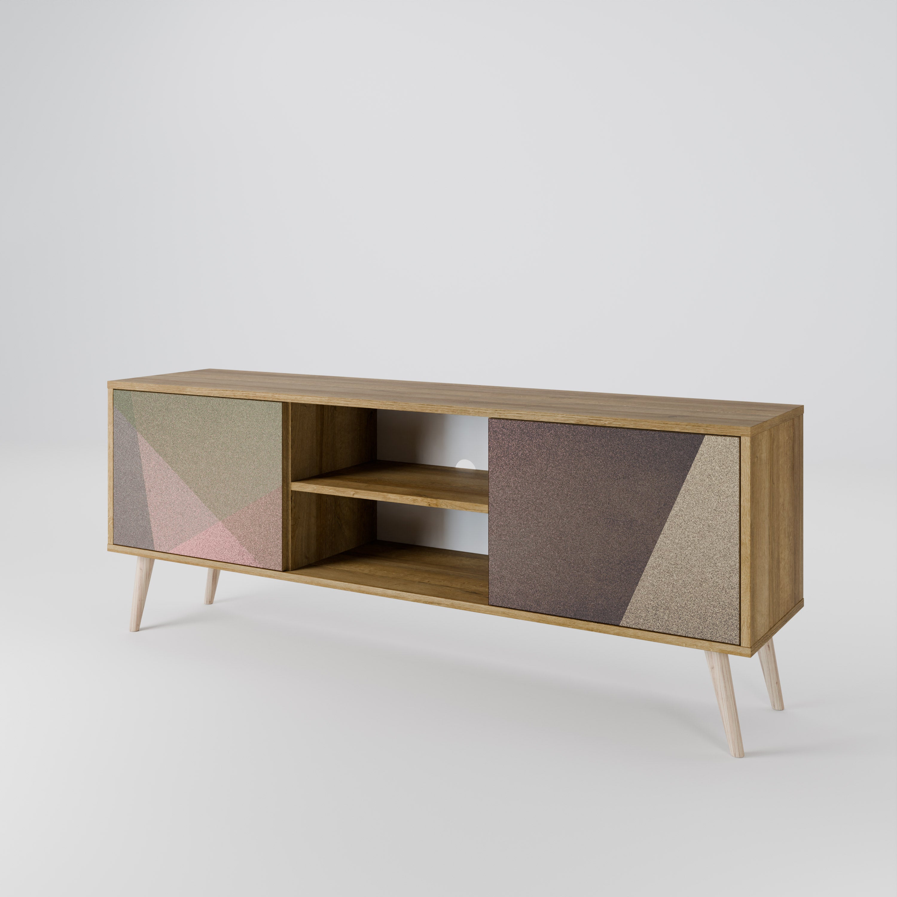 Βάση τηλεόρασης BEIGE GEOMETRIA με 2 πόρτες σε όψη δρυός