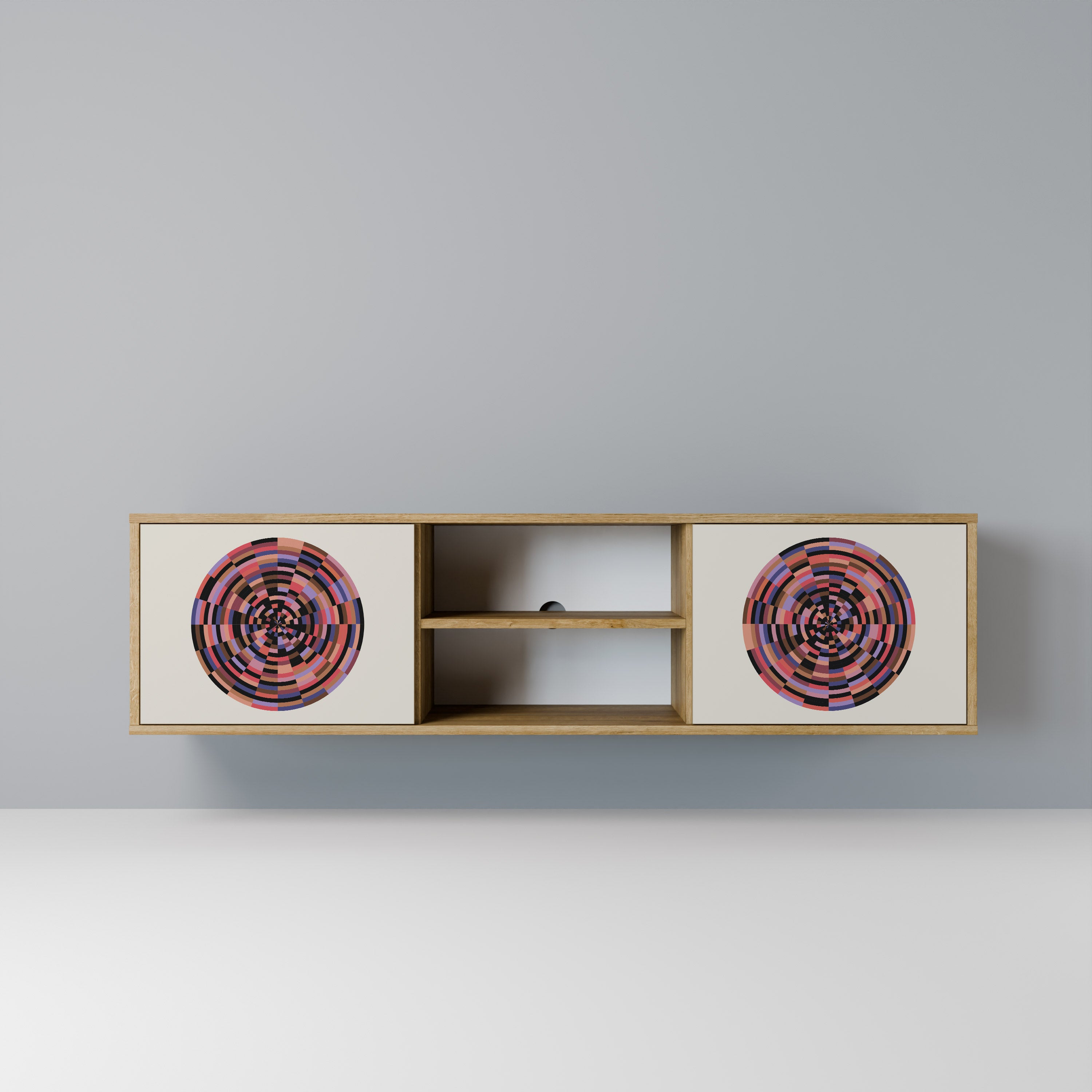 Βάση τηλεόρασης 2 θυρών BROWN CIRCLES σε εφέ δρυός
