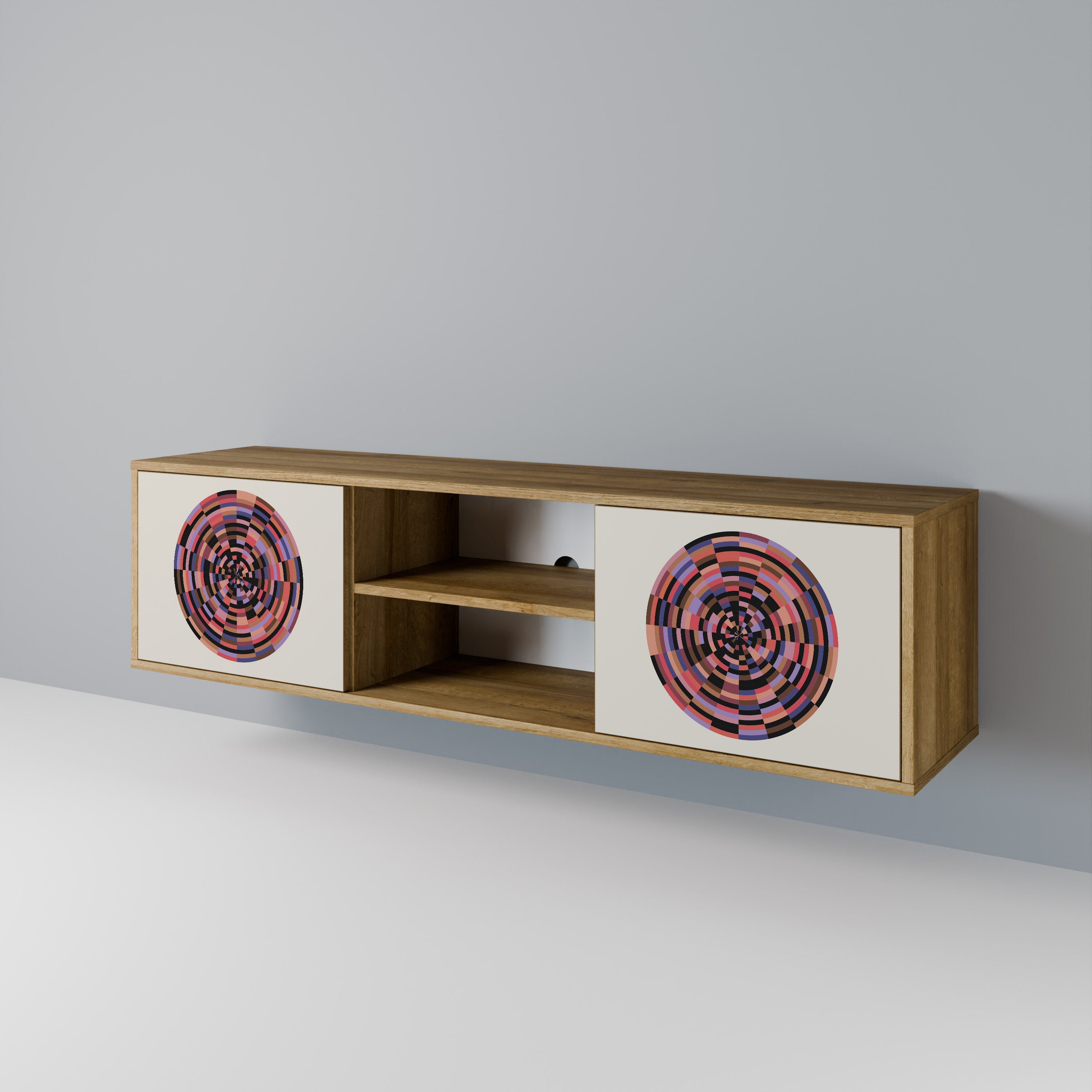 Βάση τηλεόρασης 2 θυρών BROWN CIRCLES σε εφέ δρυός