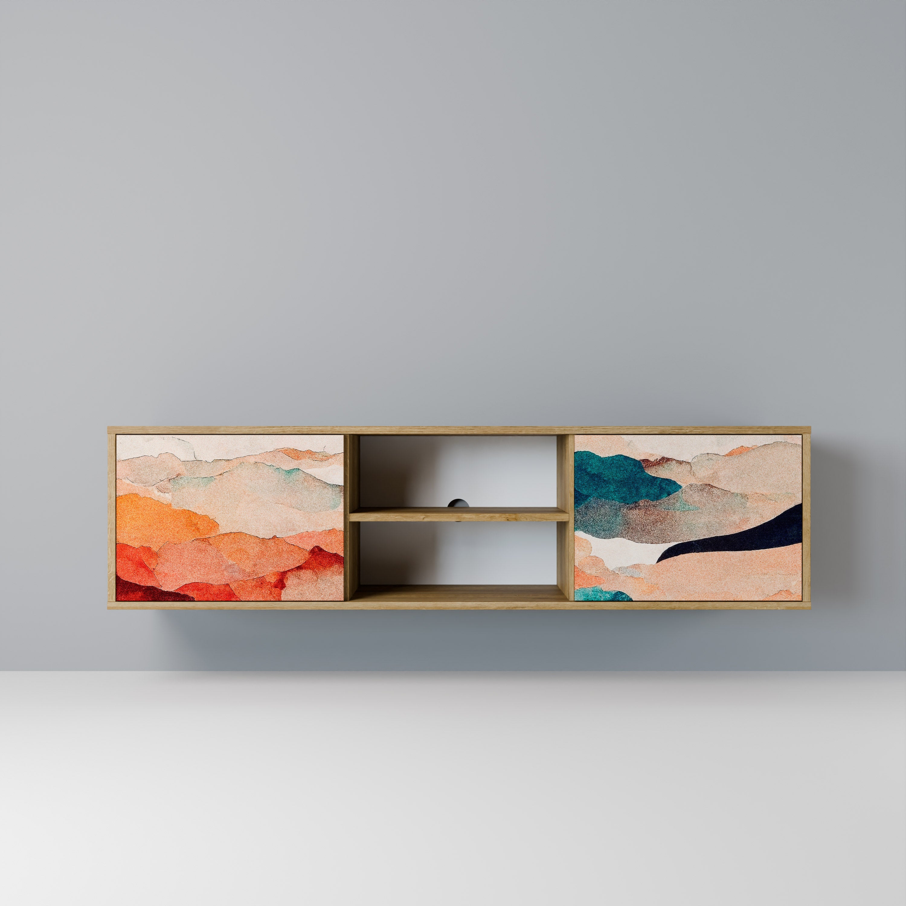 Βάση τηλεόρασης ABSTRACT LANDSCAPE με 2 πόρτες σε εφέ δρυός