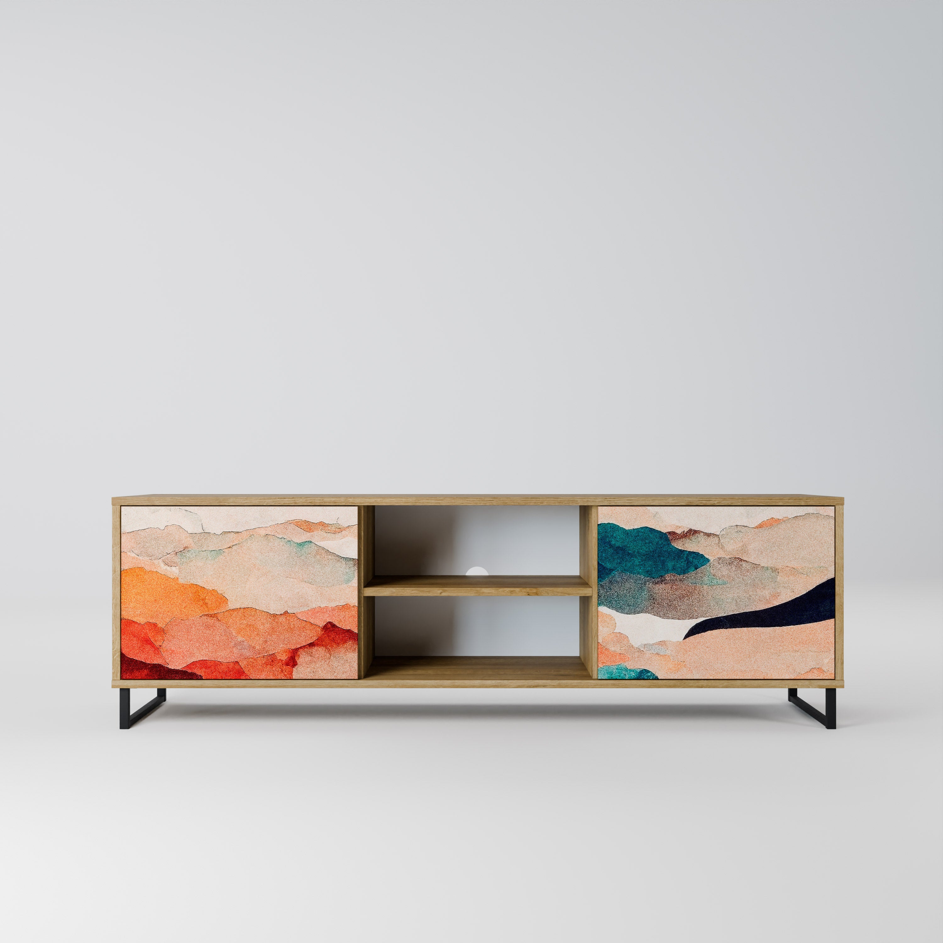 Βάση τηλεόρασης ABSTRACT LANDSCAPE με 2 πόρτες σε εφέ δρυός