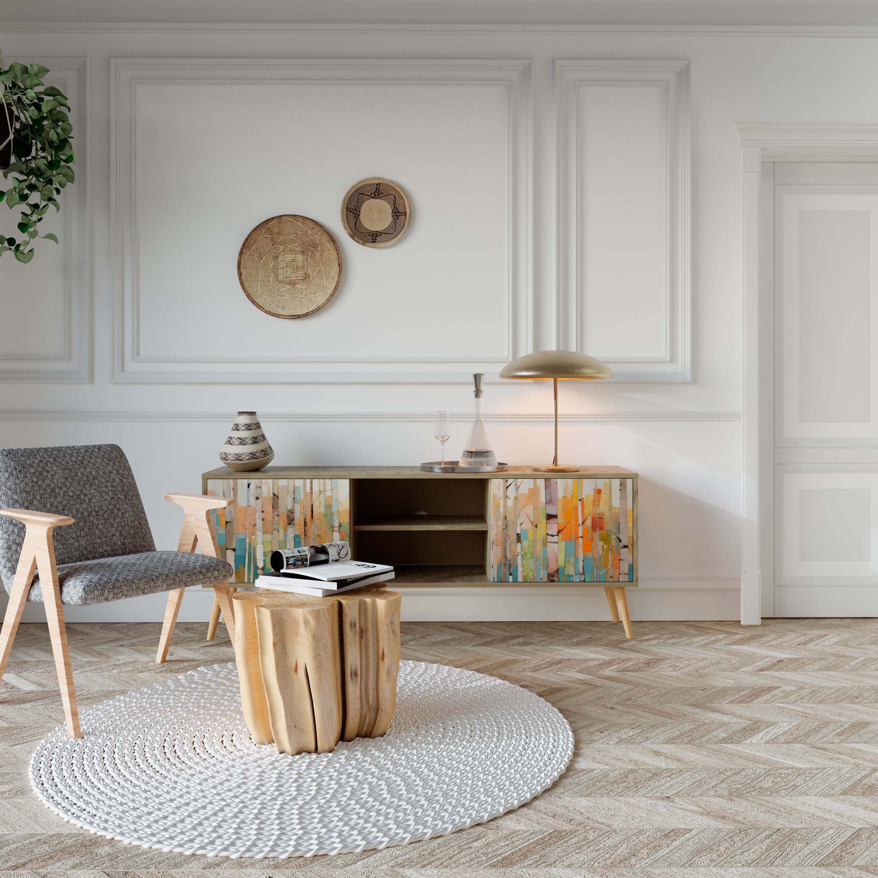 Βάση τηλεόρασης BIRCH KALEIDOSCOPE με 2 πόρτες σε όψη δρυός