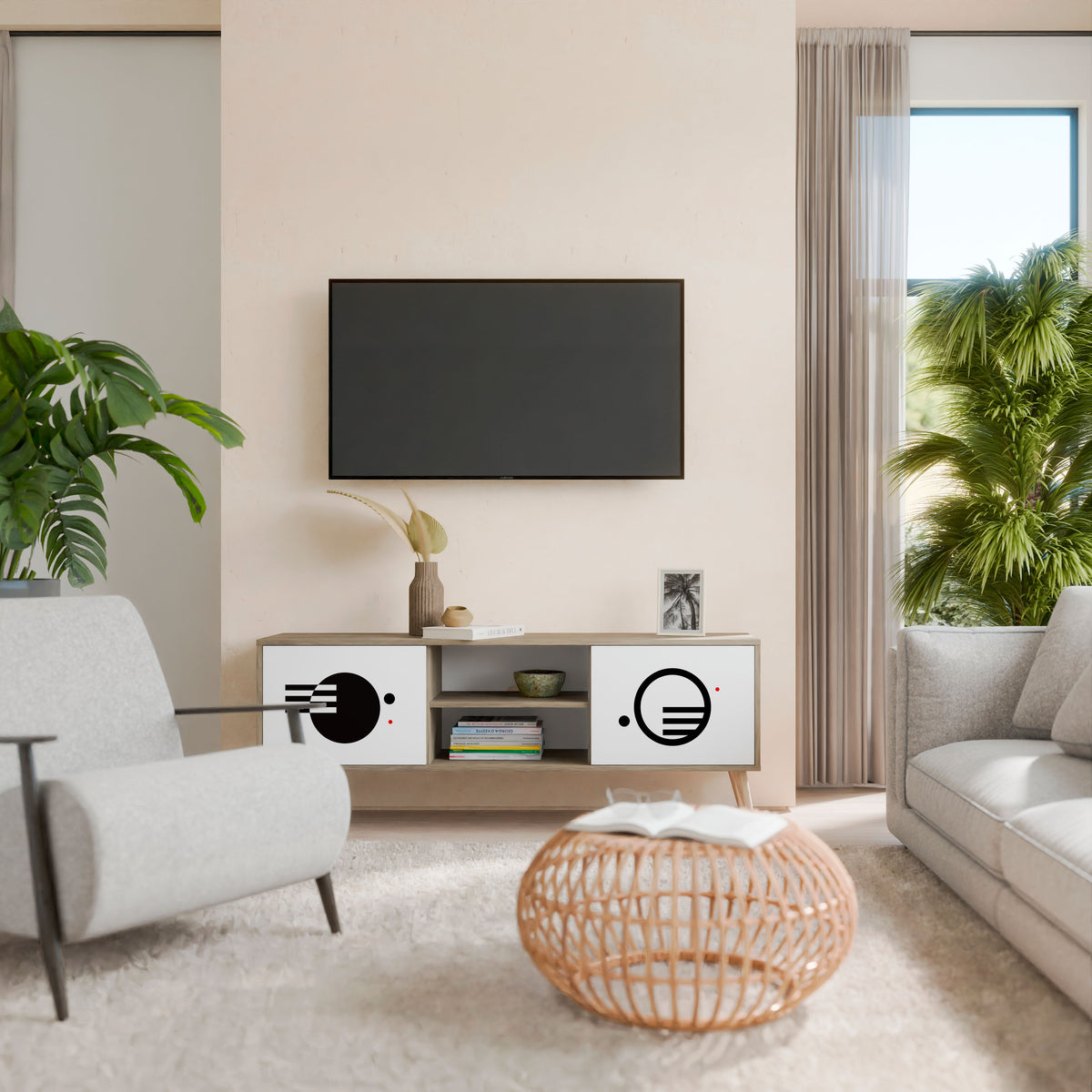 BLACK AND WHITE COMBINATION 2-Door TV Cabinet