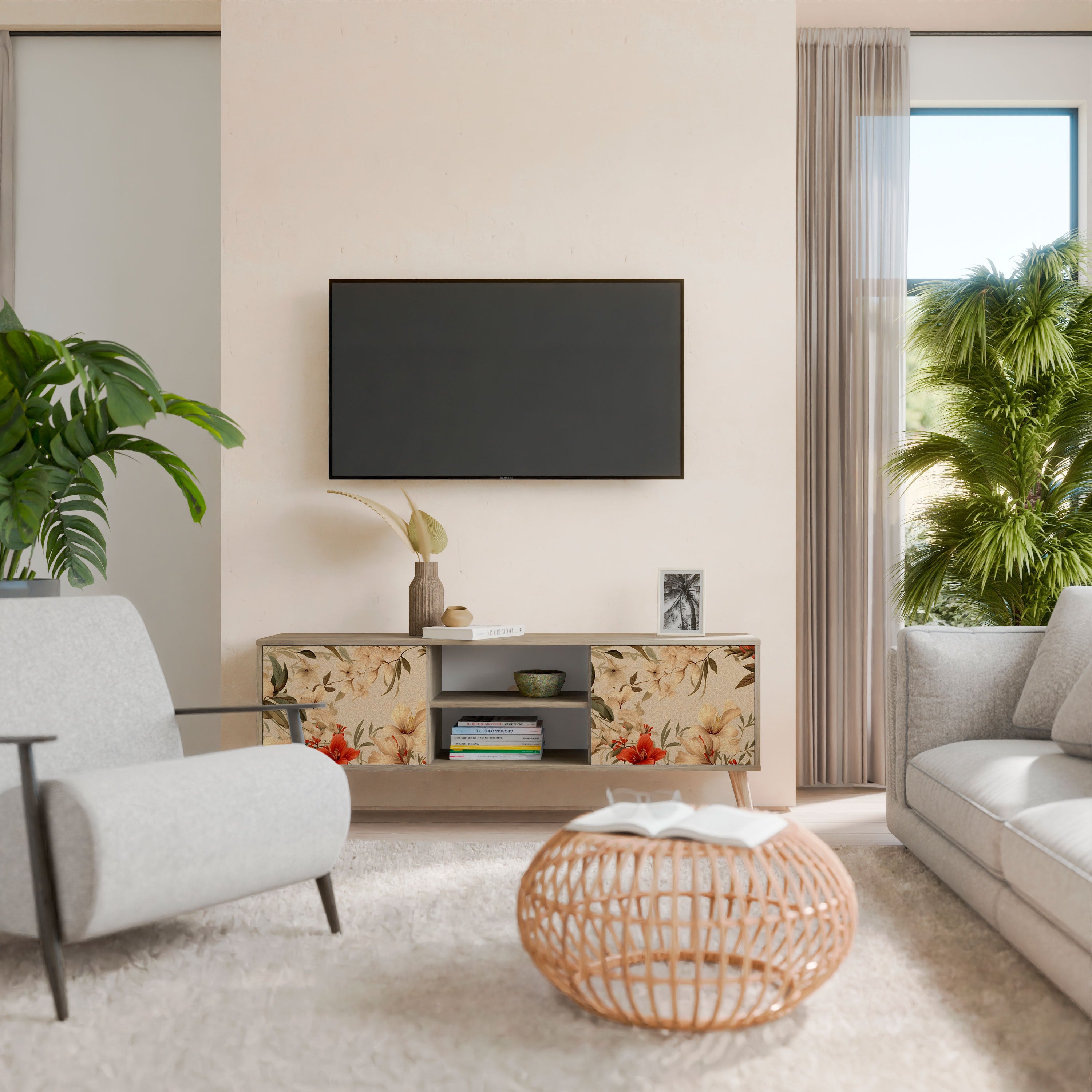Βάση τηλεόρασης BLOOMING HARMONY με 2 πόρτες σε χρώμα δρυός