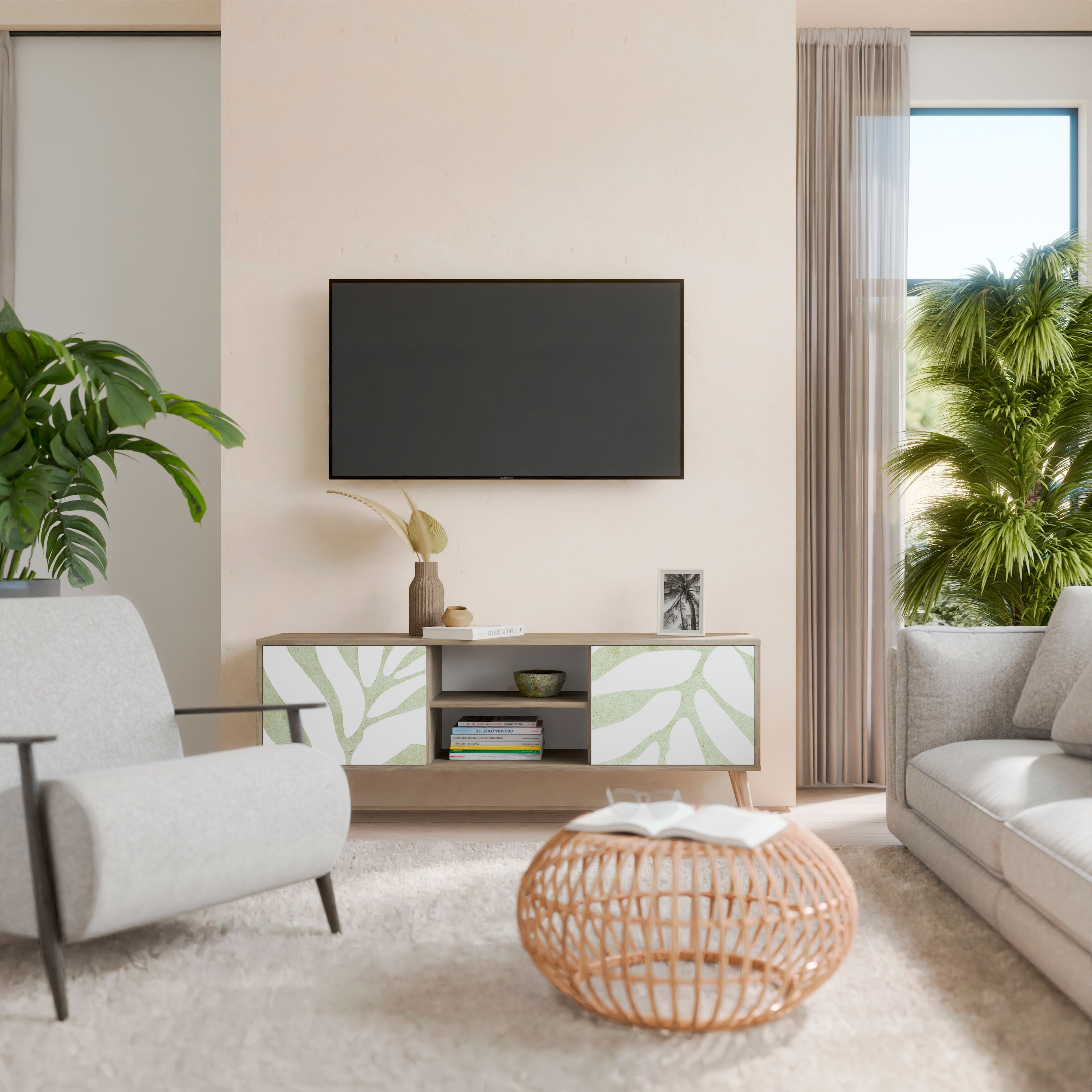 Βάση τηλεόρασης BOTANICAL SPARK με 2 πόρτες σε όψη δρυός