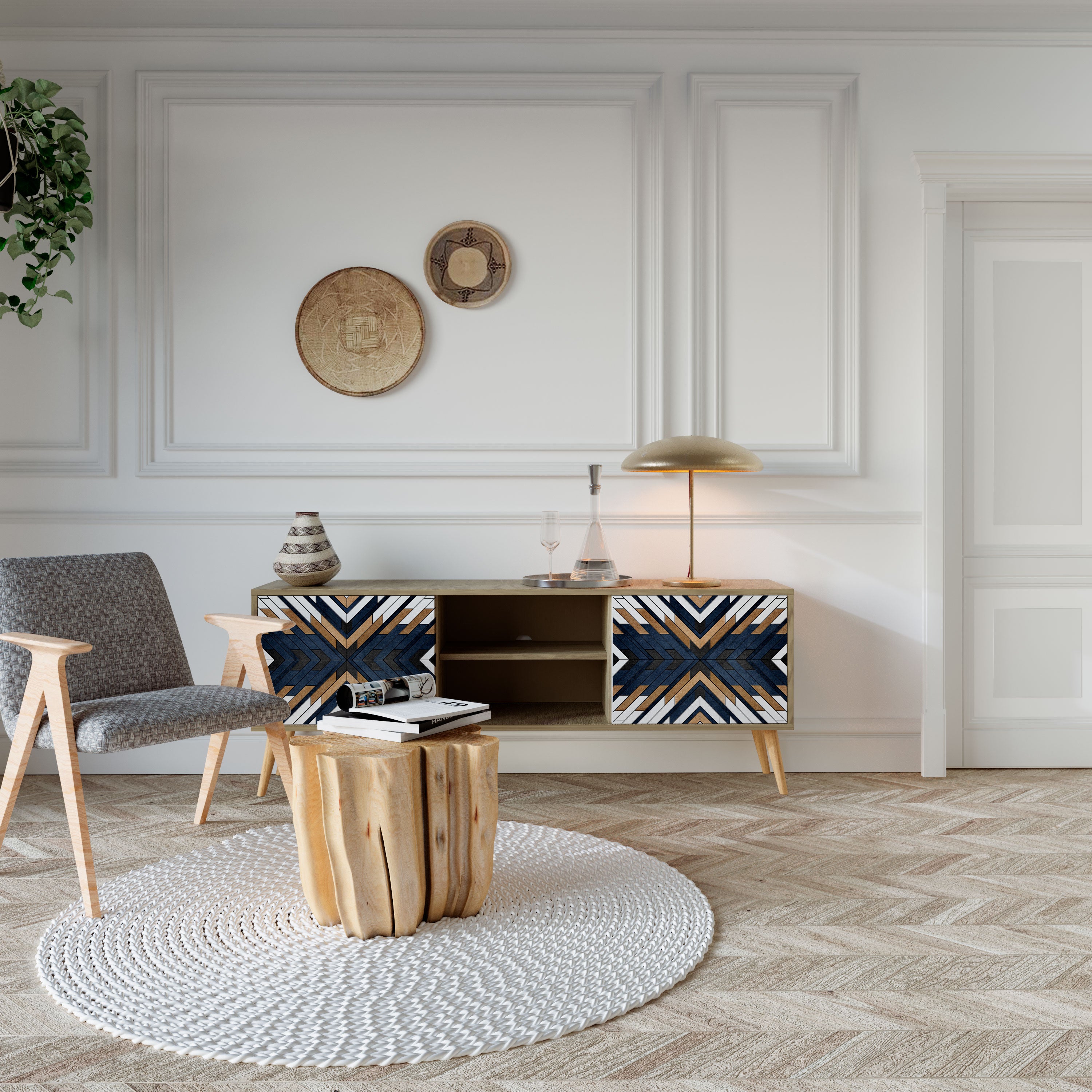 Βάση τηλεόρασης ARTFUL GEOMETRIA με 2 πόρτες σε εφέ δρυός