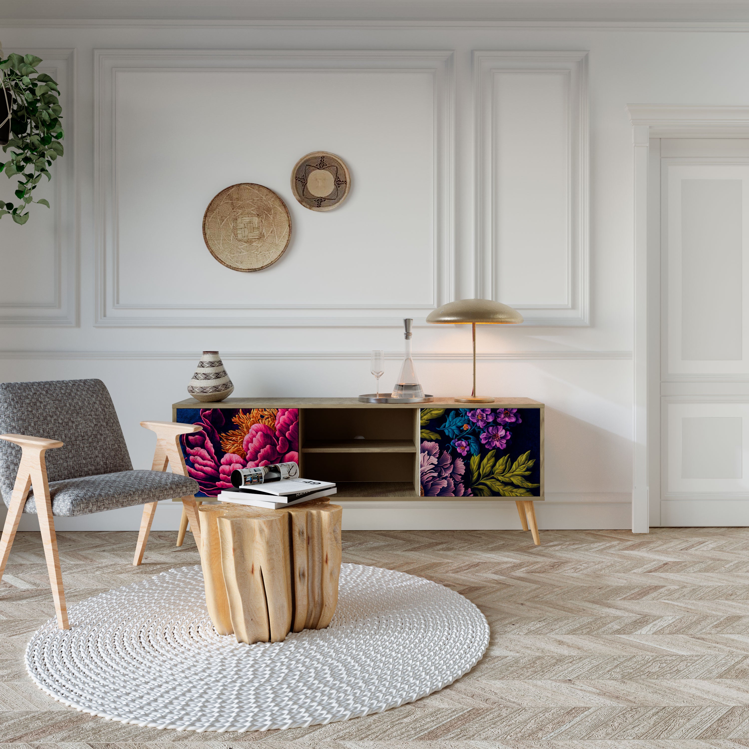 Βάση τηλεόρασης BLOOMING ELEGANCE 2 πορτών σε όψη δρυός