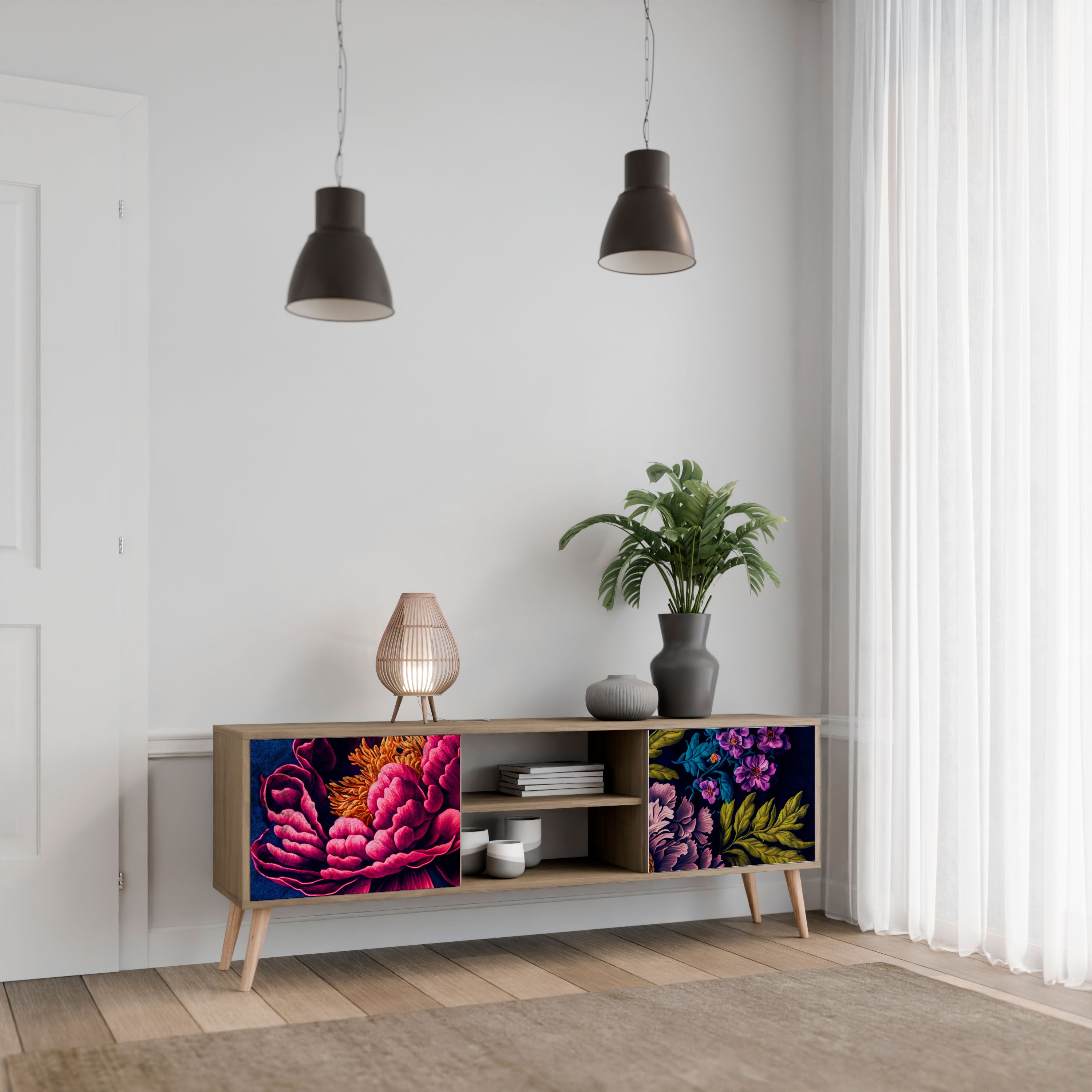 Βάση τηλεόρασης BLOOMING ELEGANCE 2 πορτών σε όψη δρυός