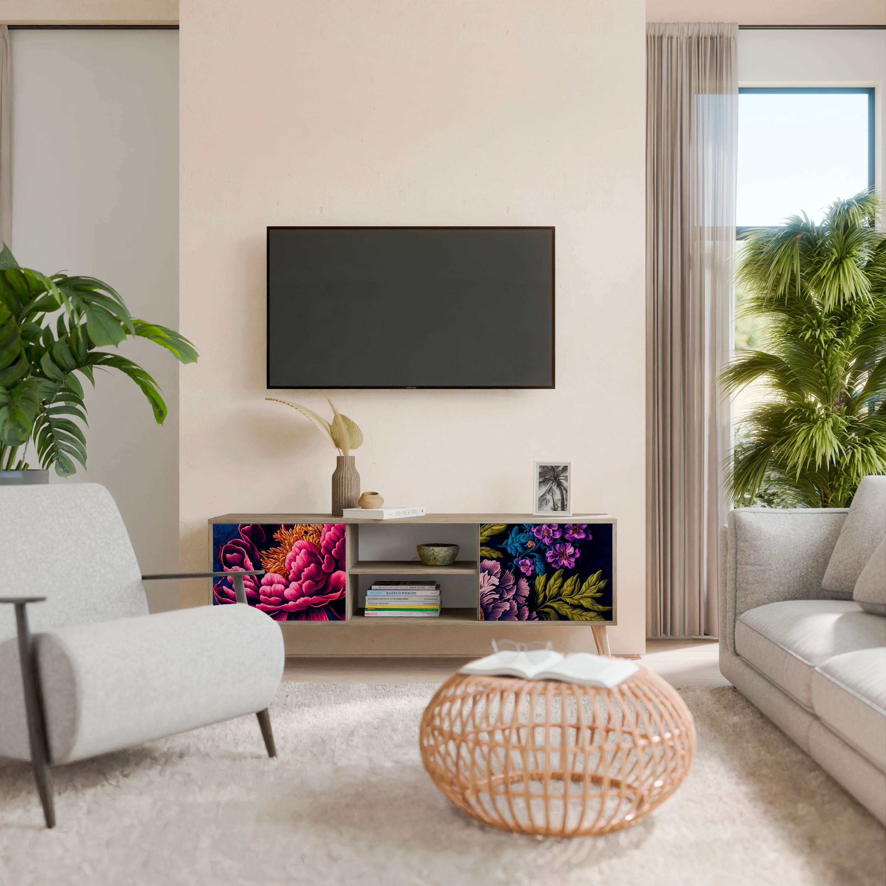 Βάση τηλεόρασης BLOOMING ELEGANCE 2 πορτών σε όψη δρυός