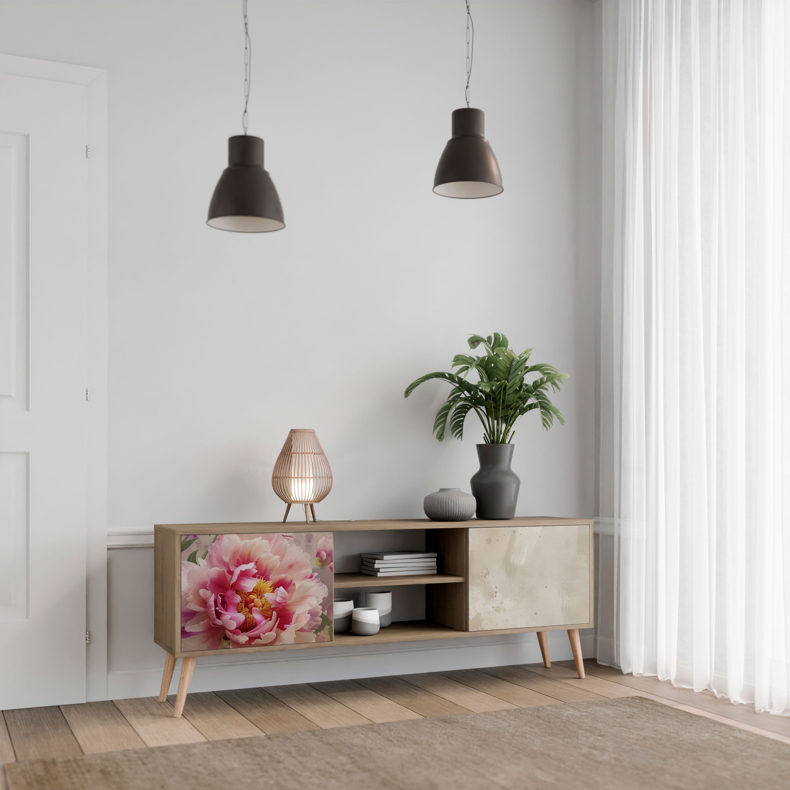 Βάση τηλεόρασης PEONY WHISPER με 2 πόρτες σε όψη δρυός