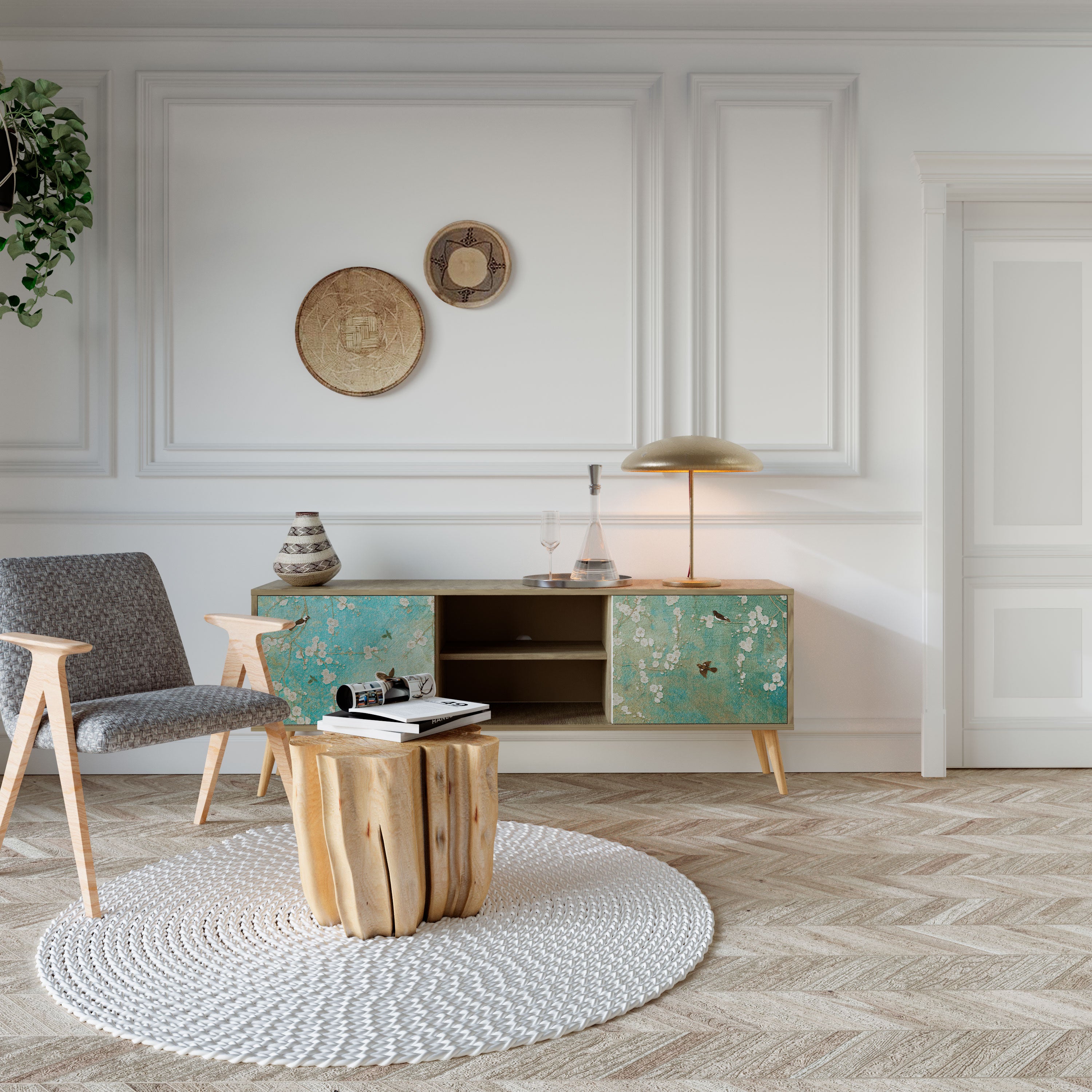 Βάση τηλεόρασης BLOOMING CHARM με 2 πόρτες σε όψη δρυός
