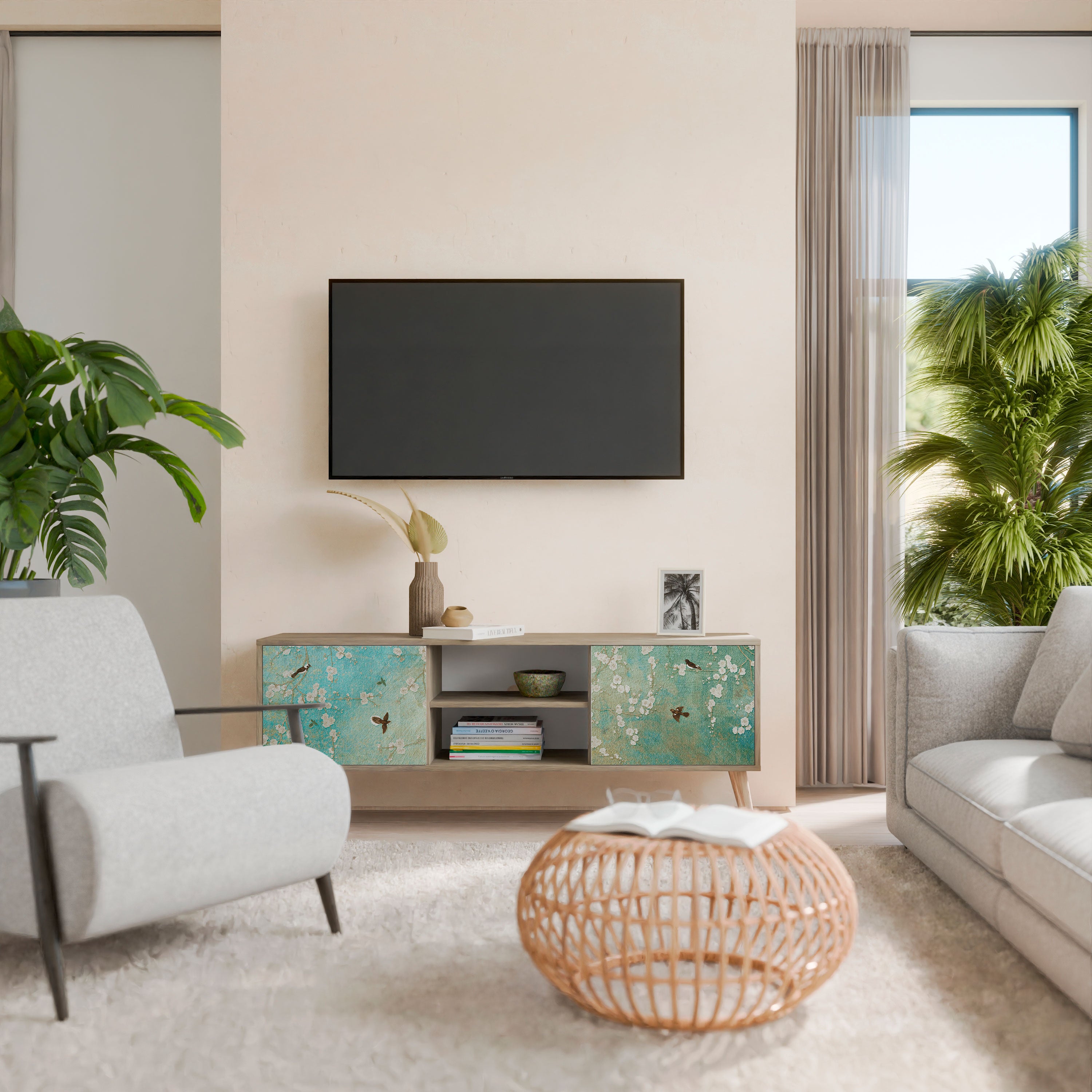 Βάση τηλεόρασης BLOOMING CHARM με 2 πόρτες σε όψη δρυός