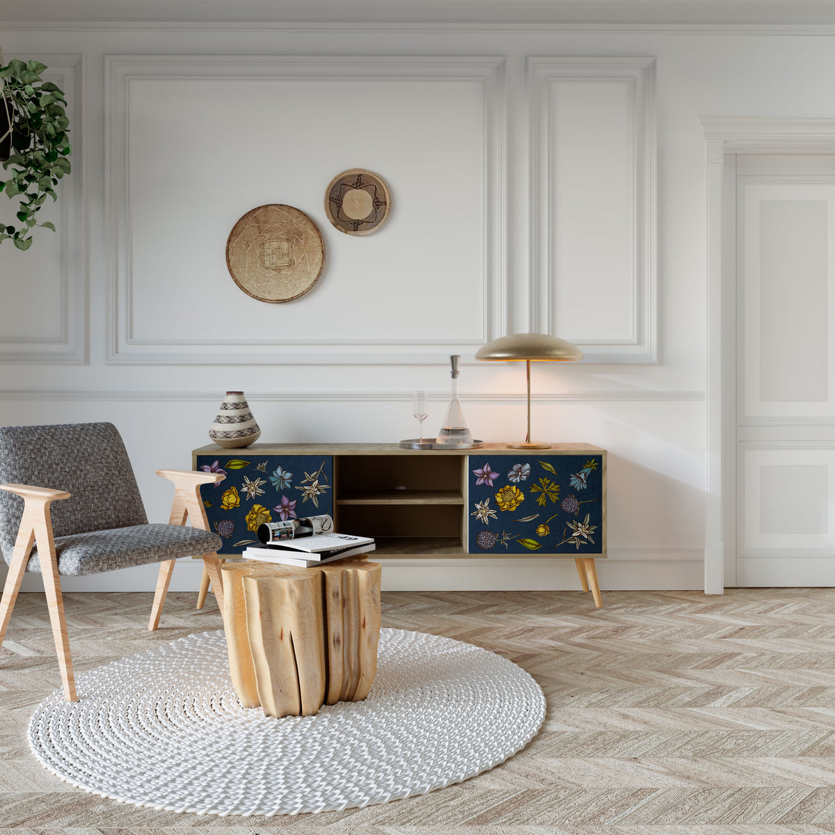 FLOWERS ON NAVY BLUE Έπιπλο τηλεόρασης 2-θυρών