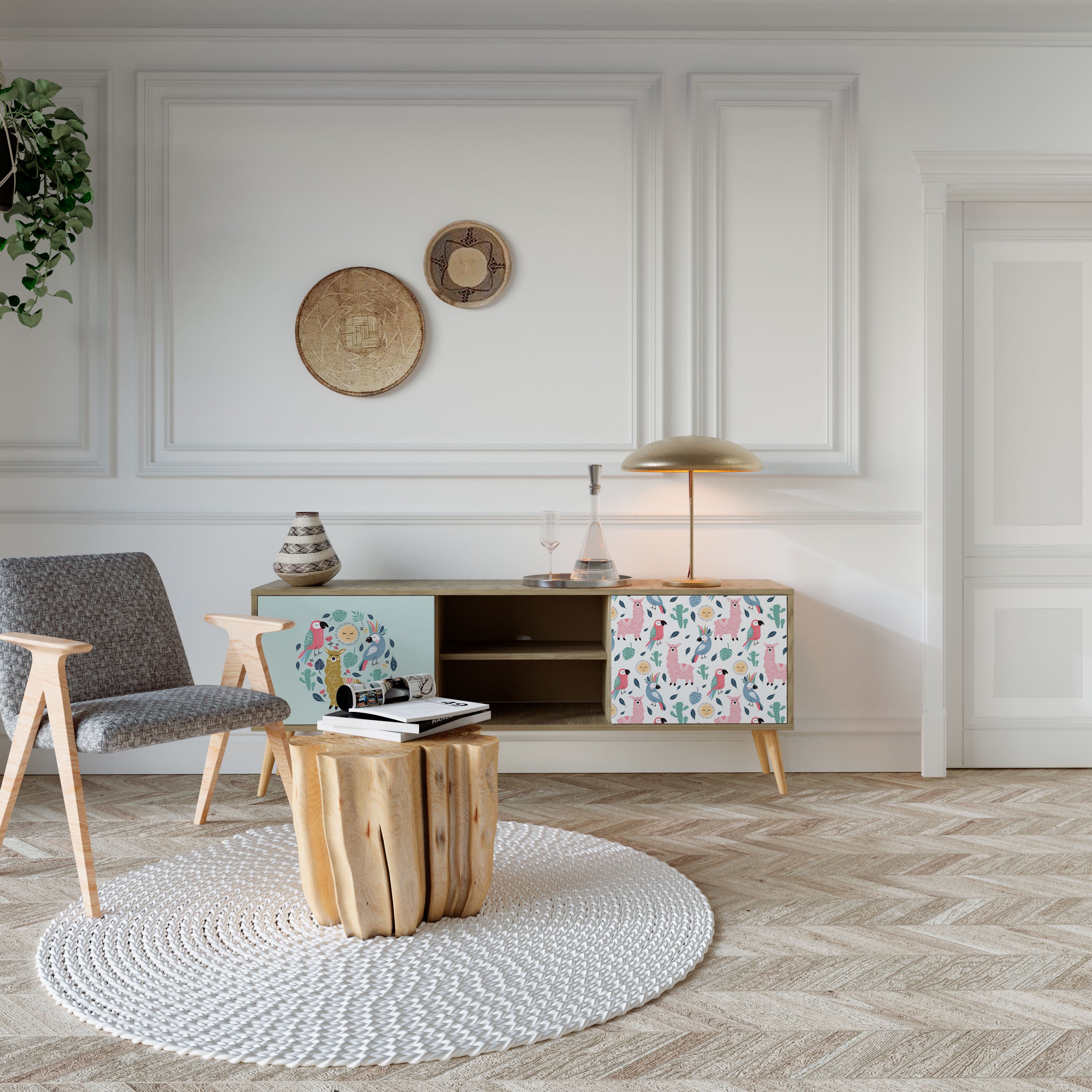 COLORFUL ALPACAS 2-Door TV Cabinet