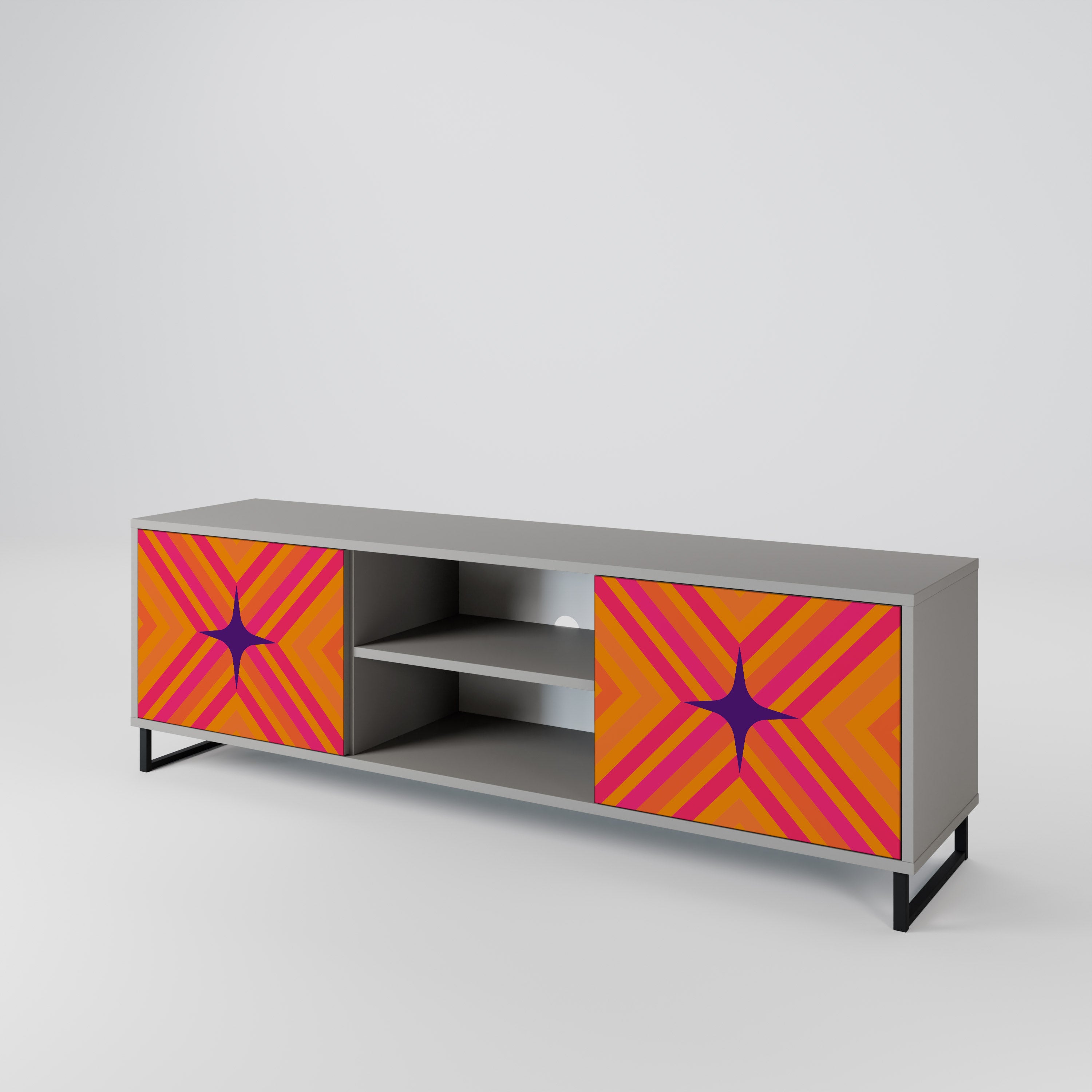 Βάση τηλεόρασης GEOMETRIC BRILLIANCE με 2 πόρτες σε γκρι φινίρισμα