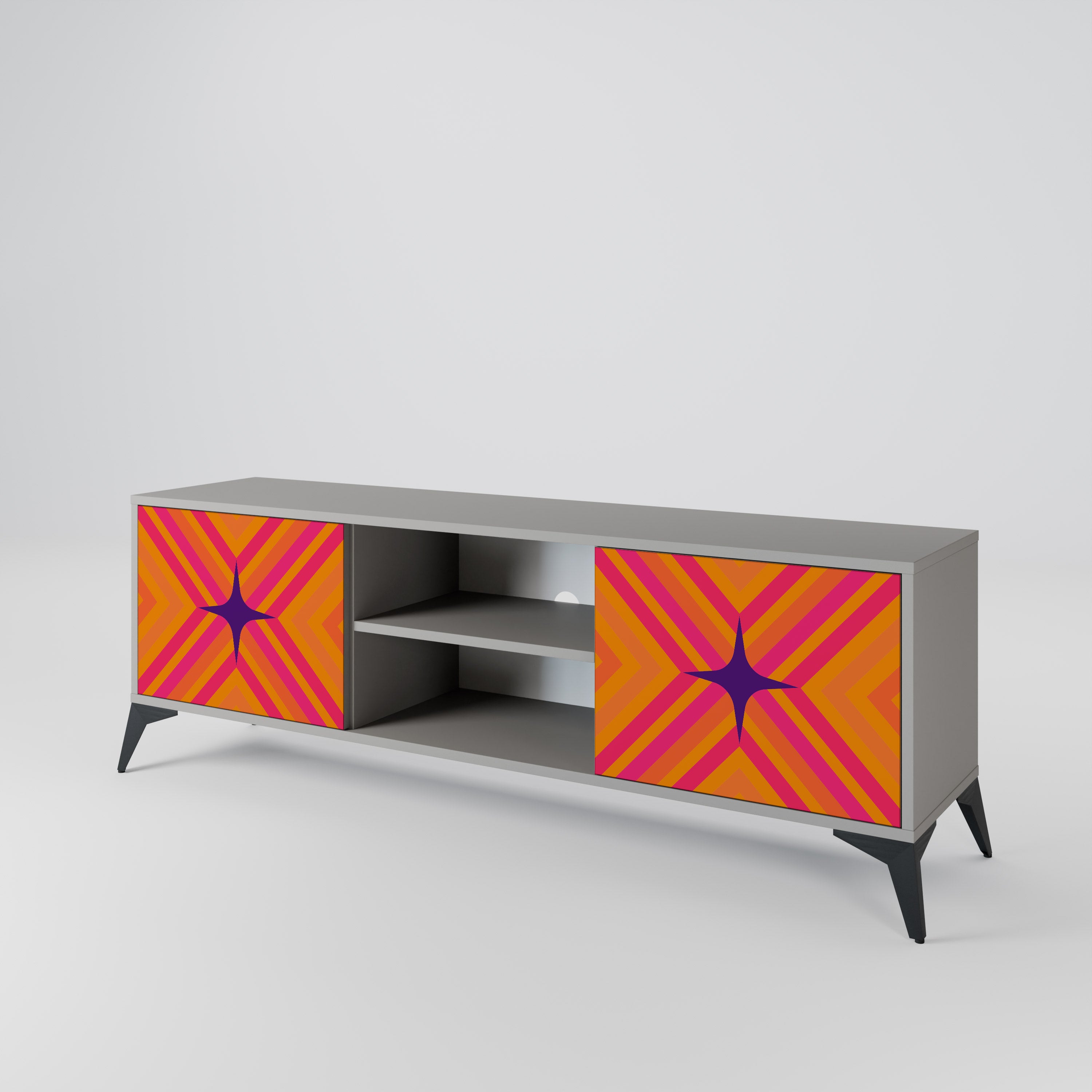 Βάση τηλεόρασης GEOMETRIC BRILLIANCE με 2 πόρτες σε γκρι φινίρισμα