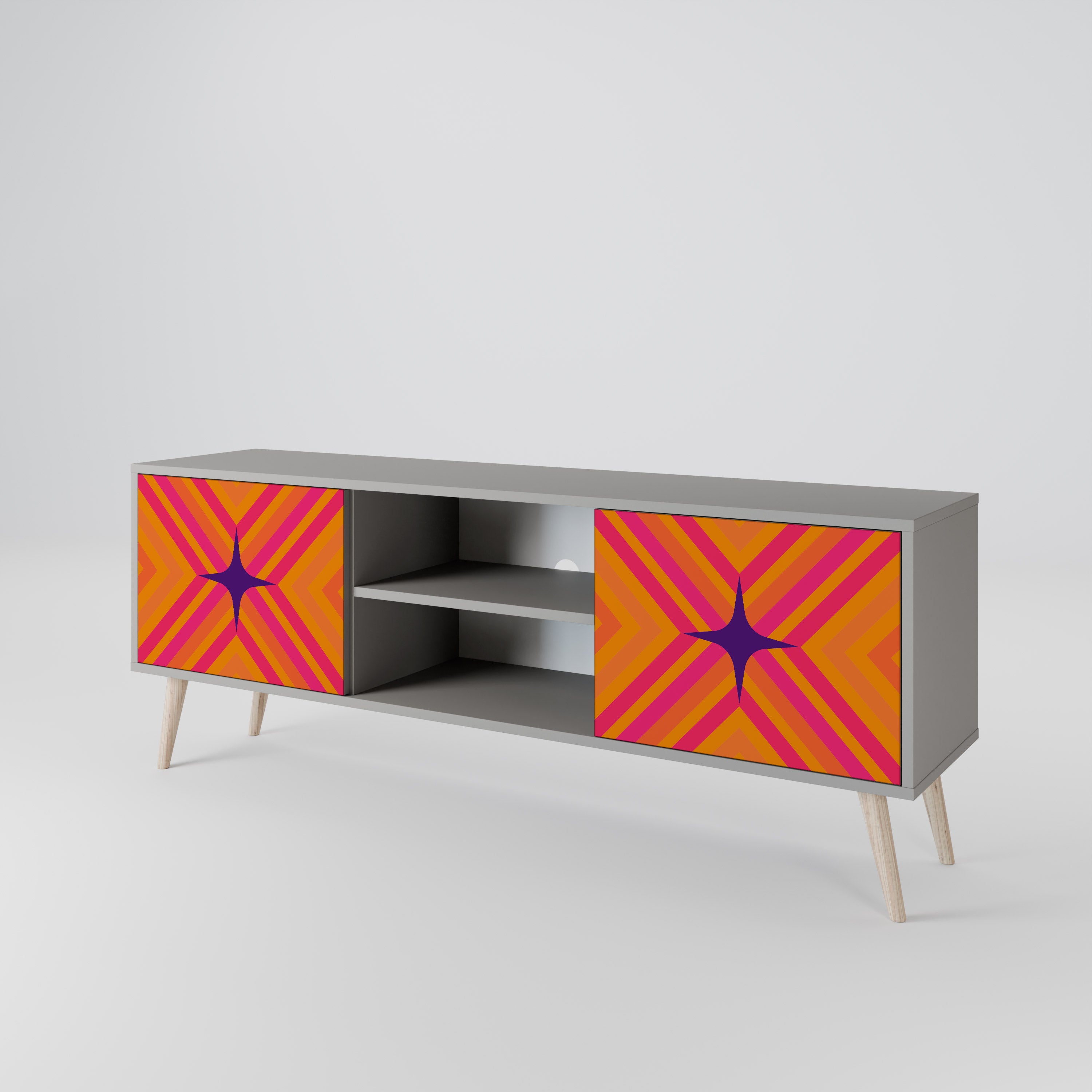 Βάση τηλεόρασης GEOMETRIC BRILLIANCE με 2 πόρτες σε γκρι φινίρισμα
