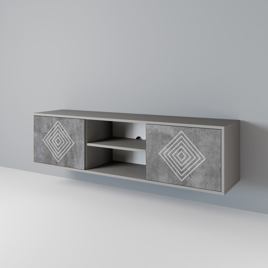 Βάση τηλεόρασης POLYGONAL ARTISTRY με 2 πόρτες σε γκρι φινίρισμα