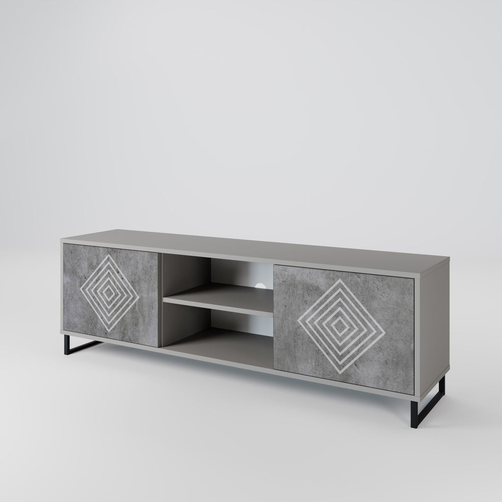 Βάση τηλεόρασης POLYGONAL ARTISTRY με 2 πόρτες σε γκρι φινίρισμα