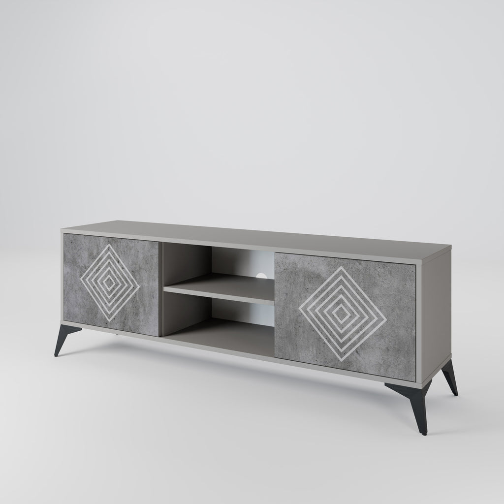 Βάση τηλεόρασης POLYGONAL ARTISTRY με 2 πόρτες σε γκρι φινίρισμα