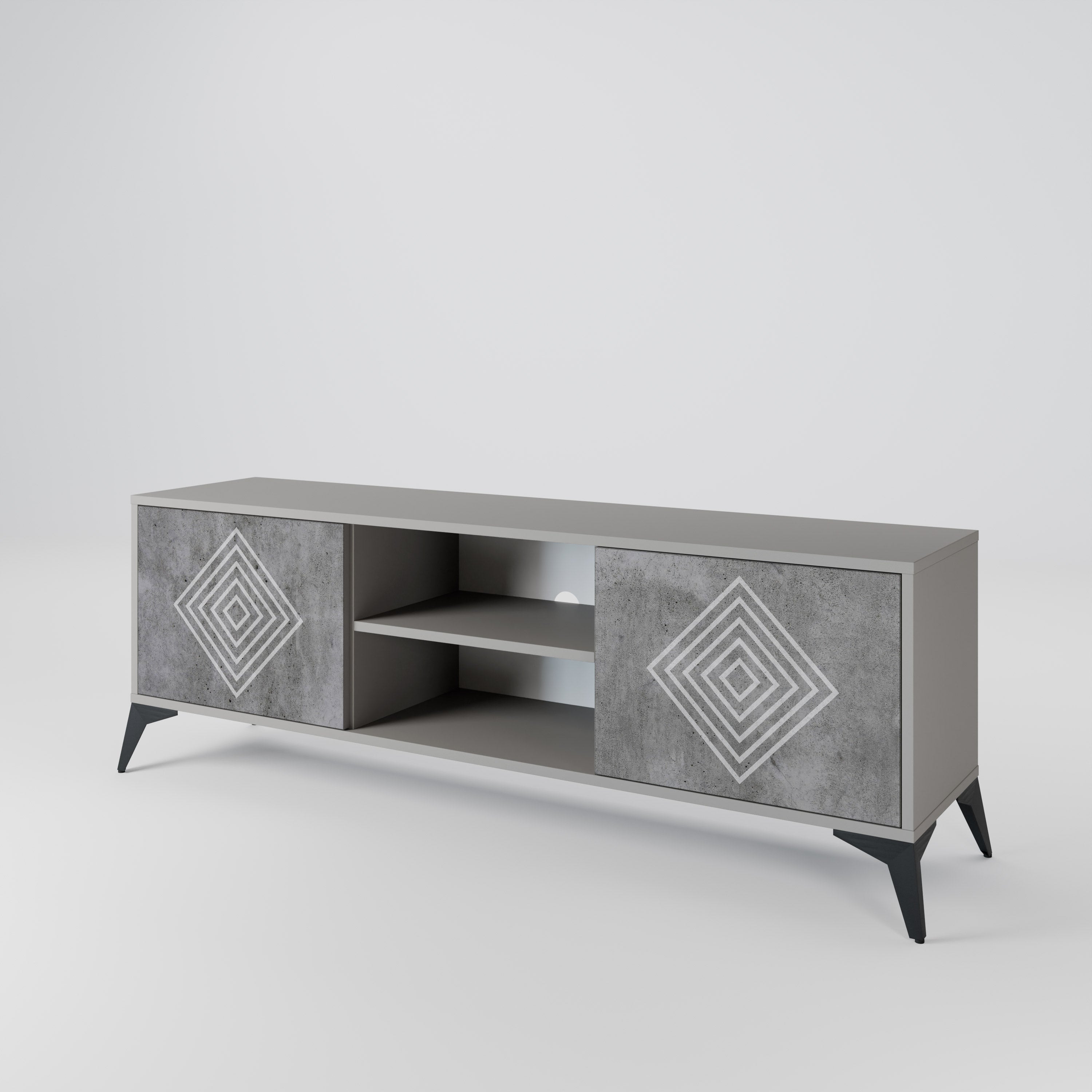 Βάση τηλεόρασης POLYGONAL ARTISTRY με 2 πόρτες σε γκρι φινίρισμα