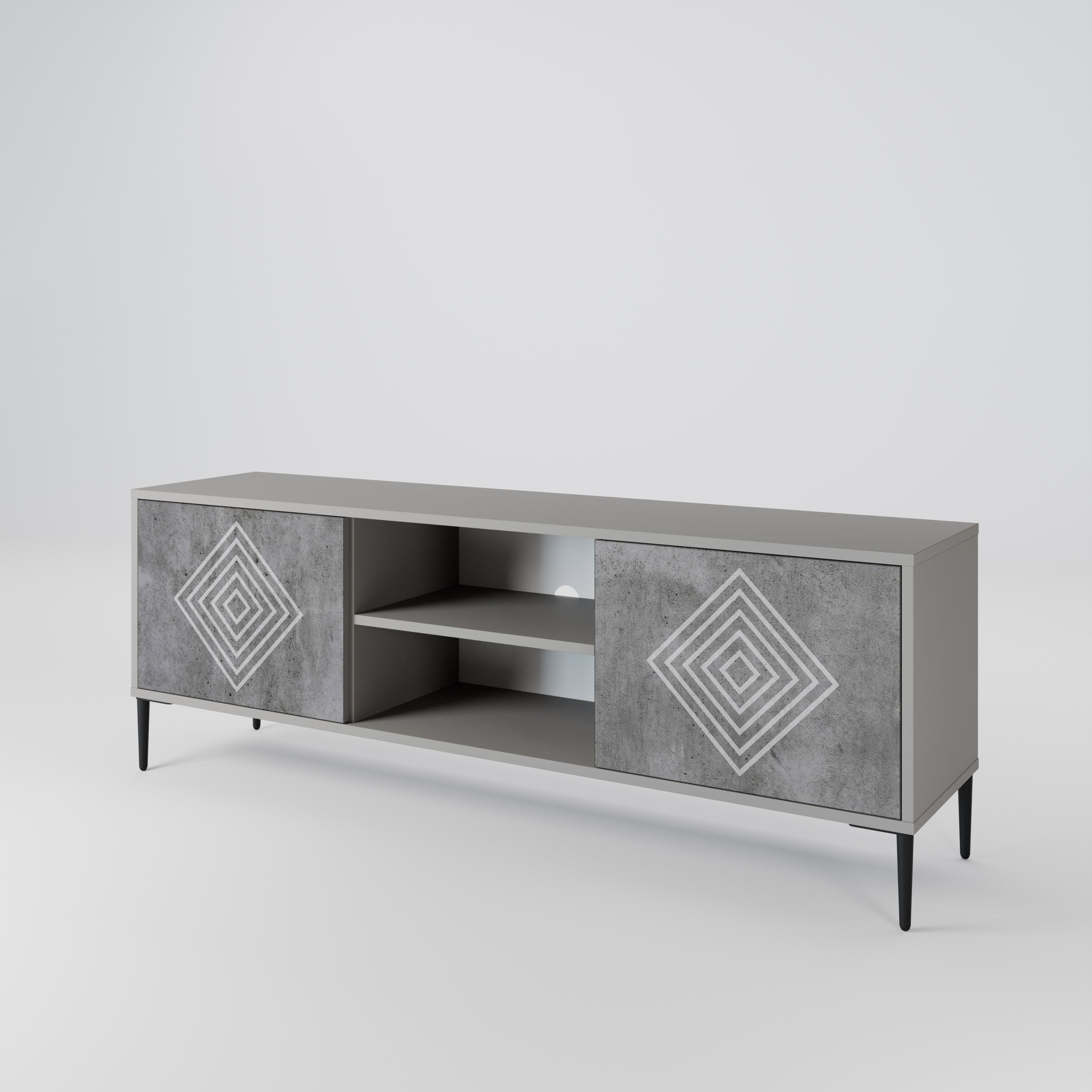 Βάση τηλεόρασης POLYGONAL ARTISTRY με 2 πόρτες σε γκρι φινίρισμα