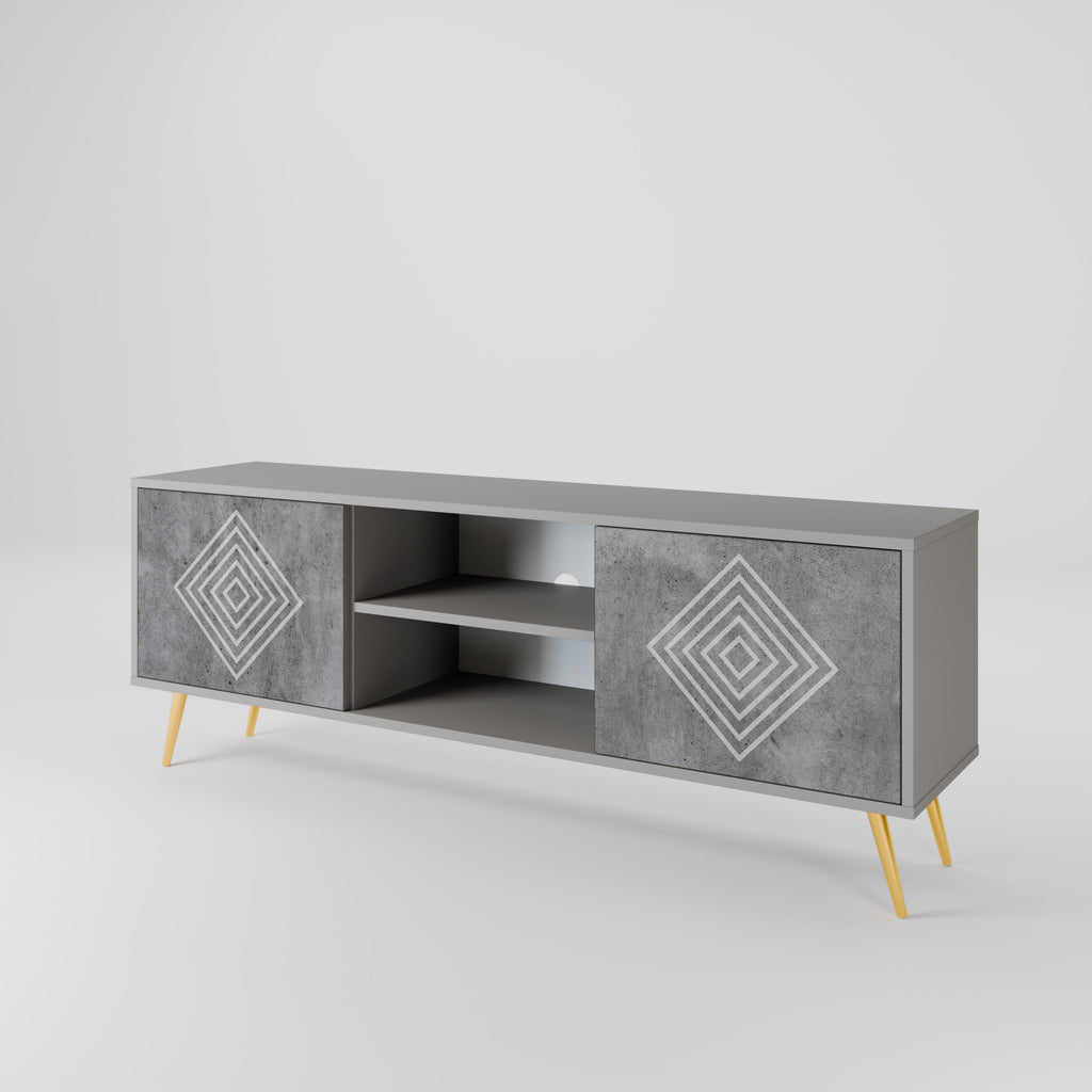 Βάση τηλεόρασης POLYGONAL ARTISTRY με 2 πόρτες σε γκρι φινίρισμα
