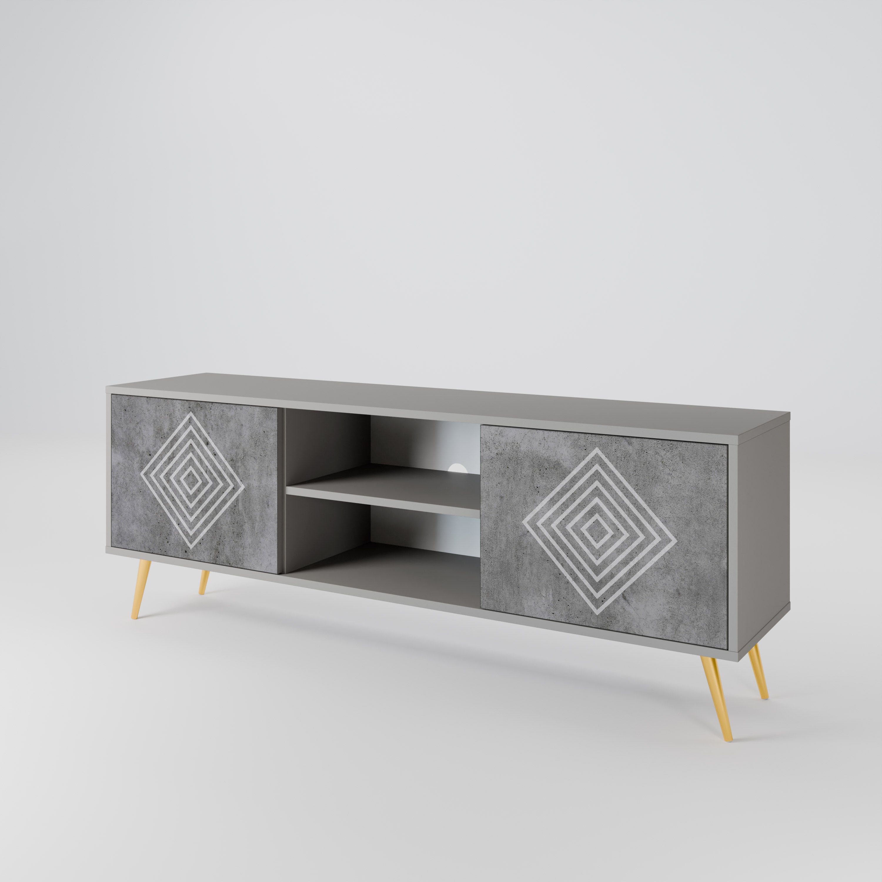 Βάση τηλεόρασης POLYGONAL ARTISTRY με 2 πόρτες σε γκρι φινίρισμα