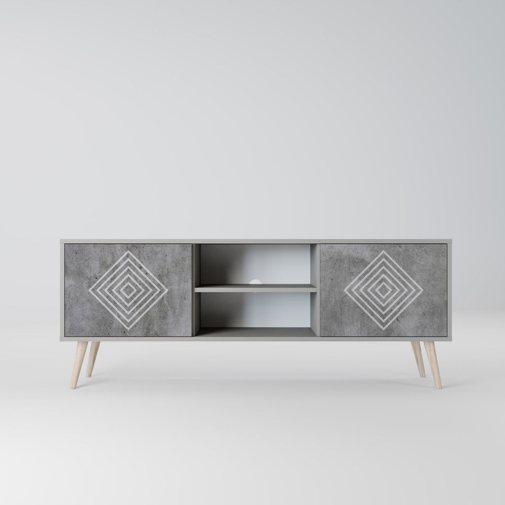 Βάση τηλεόρασης POLYGONAL ARTISTRY με 2 πόρτες σε γκρι φινίρισμα