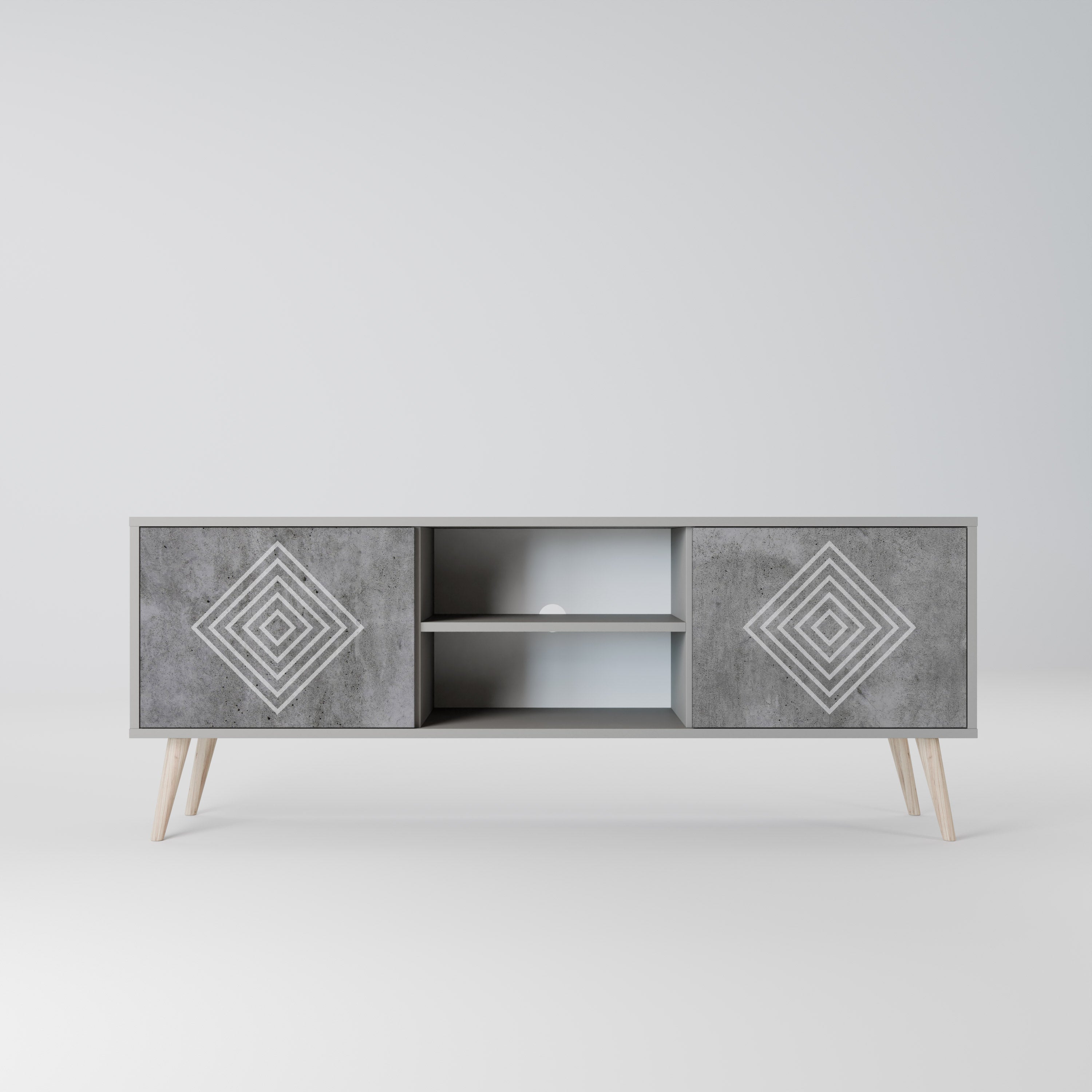 Βάση τηλεόρασης POLYGONAL ARTISTRY με 2 πόρτες σε γκρι φινίρισμα