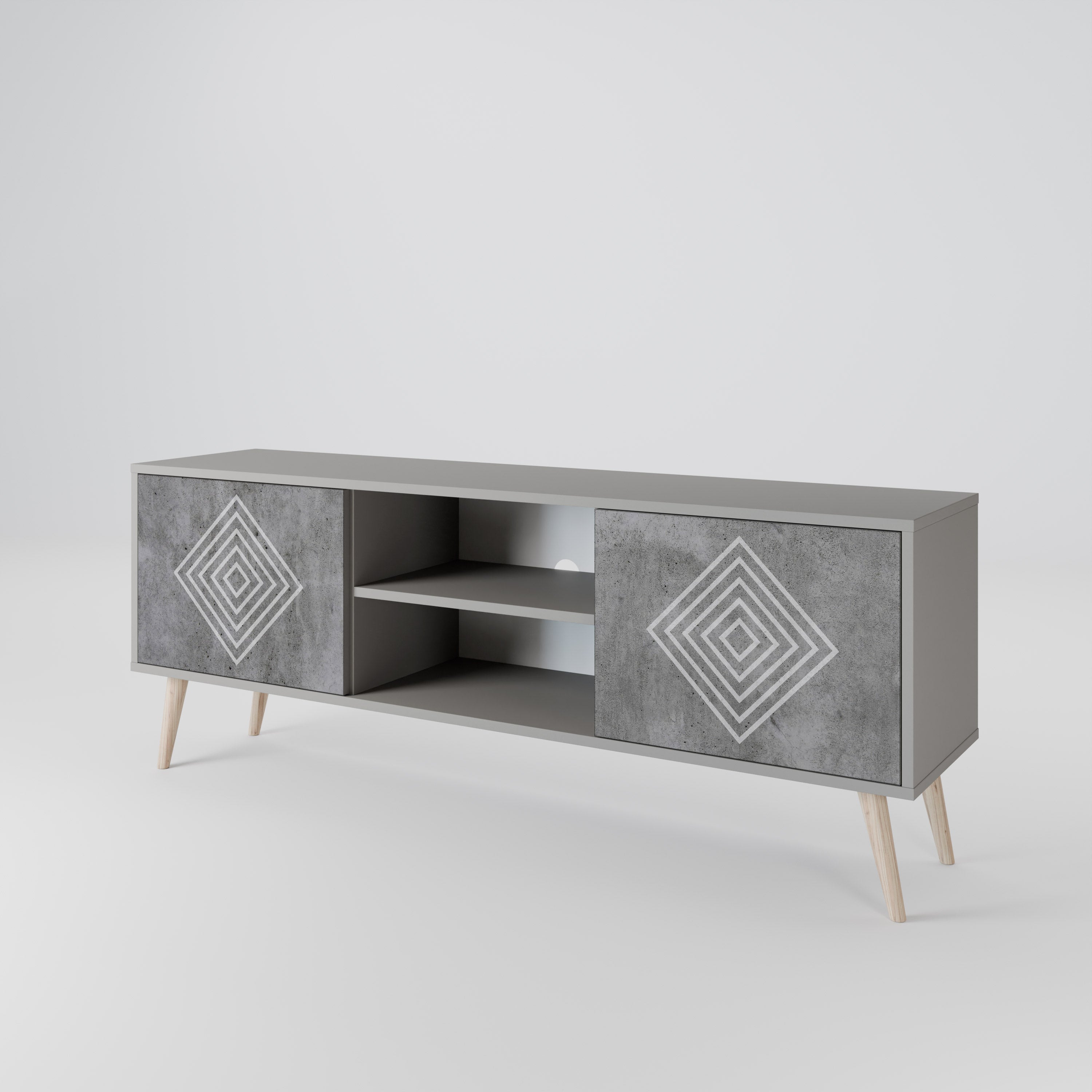 Βάση τηλεόρασης POLYGONAL ARTISTRY με 2 πόρτες σε γκρι φινίρισμα