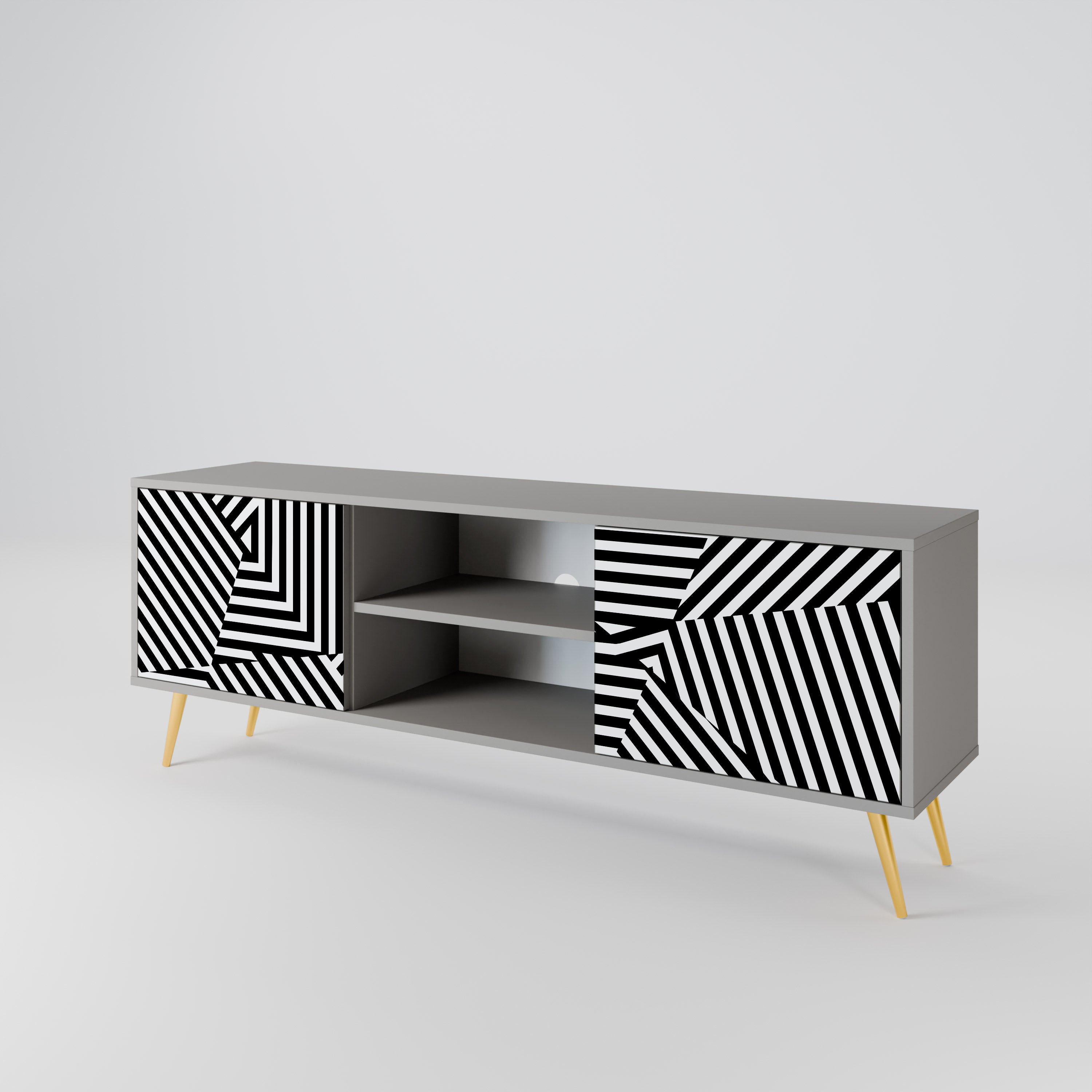 ILLUSIONARY LATTICE 2-Door TV Stand in Grey Finish