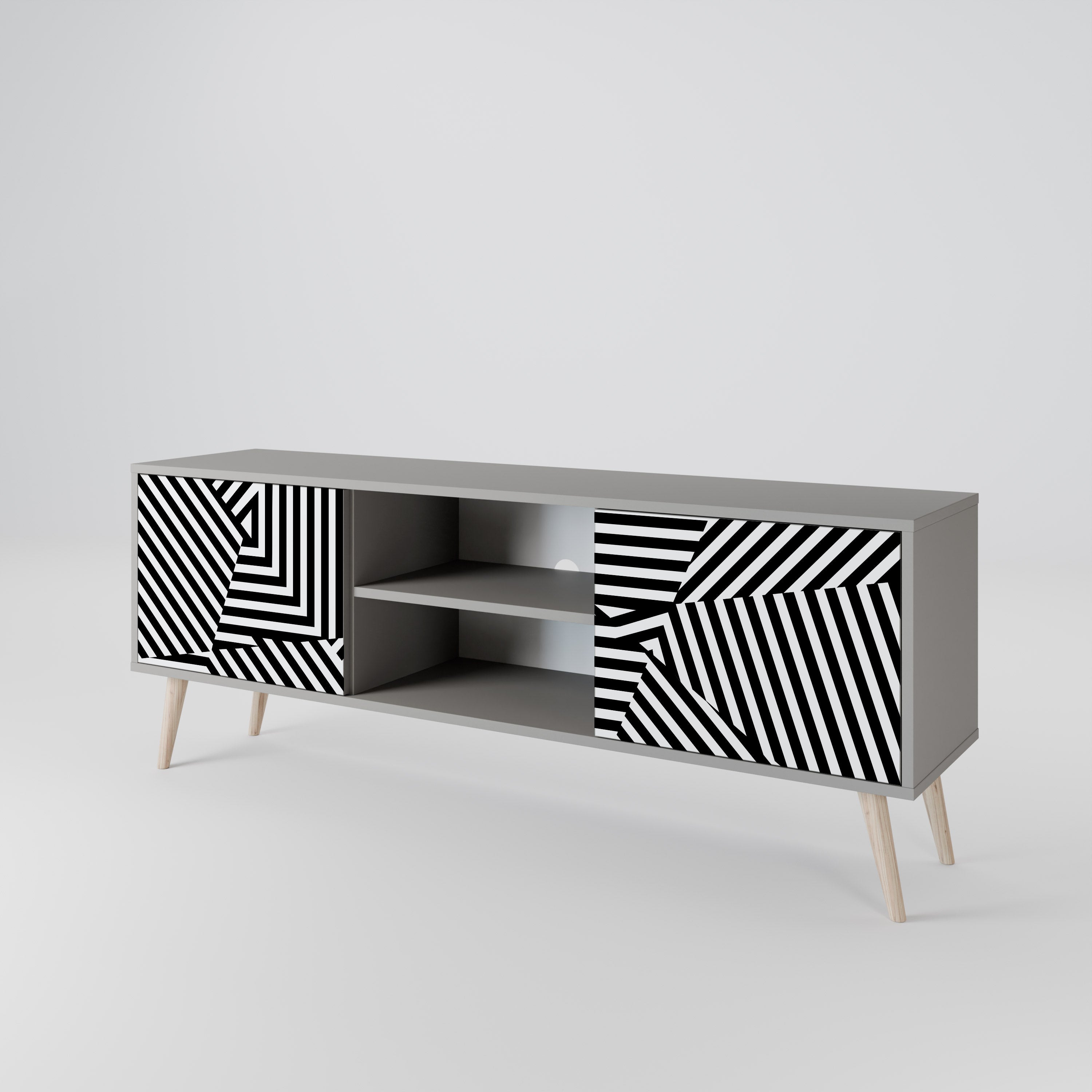 ILLUSIONARY LATTICE 2-Door TV Stand in Grey Finish