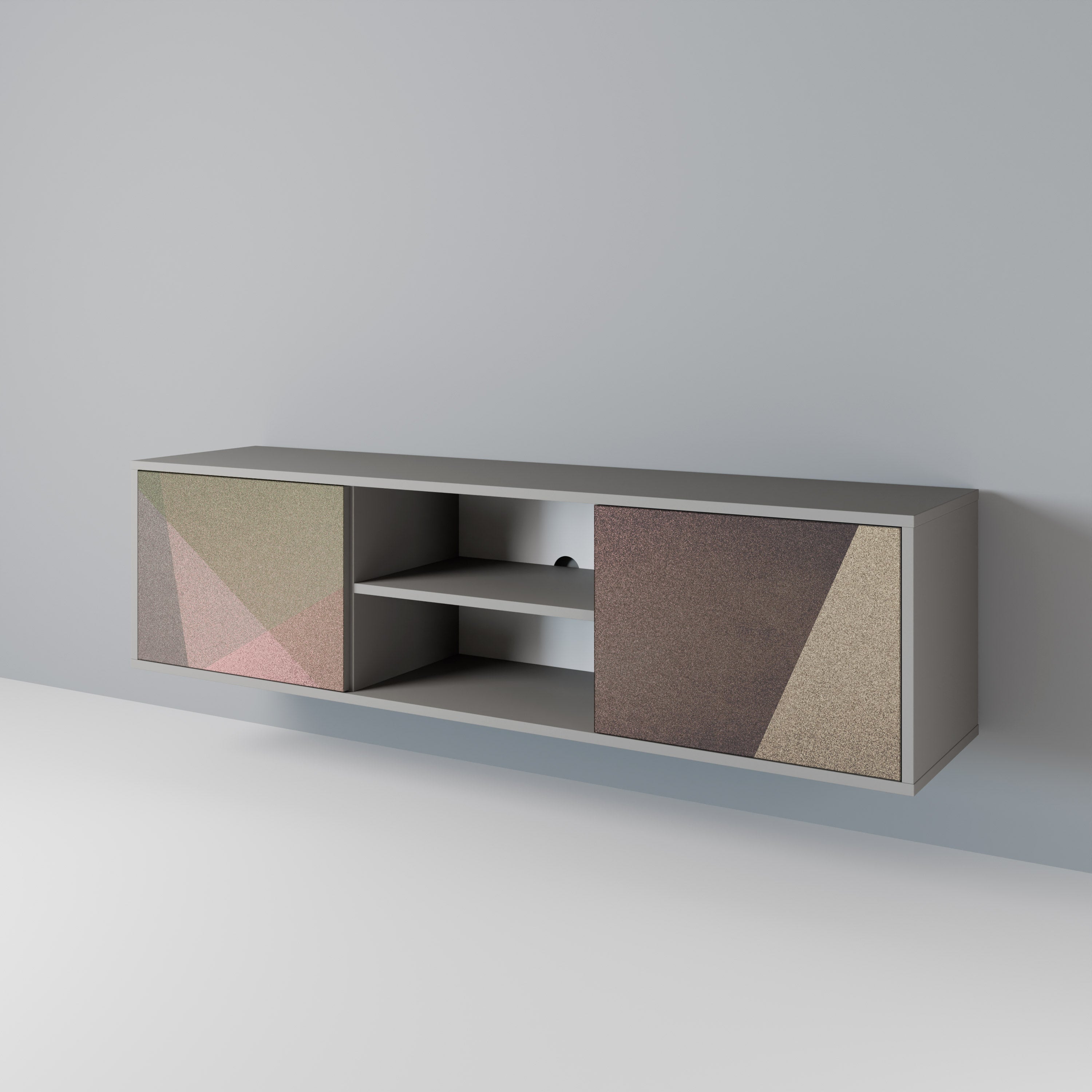 Βάση τηλεόρασης BEIGE GEOMETRIA 2 πορτών σε γκρι φινίρισμα