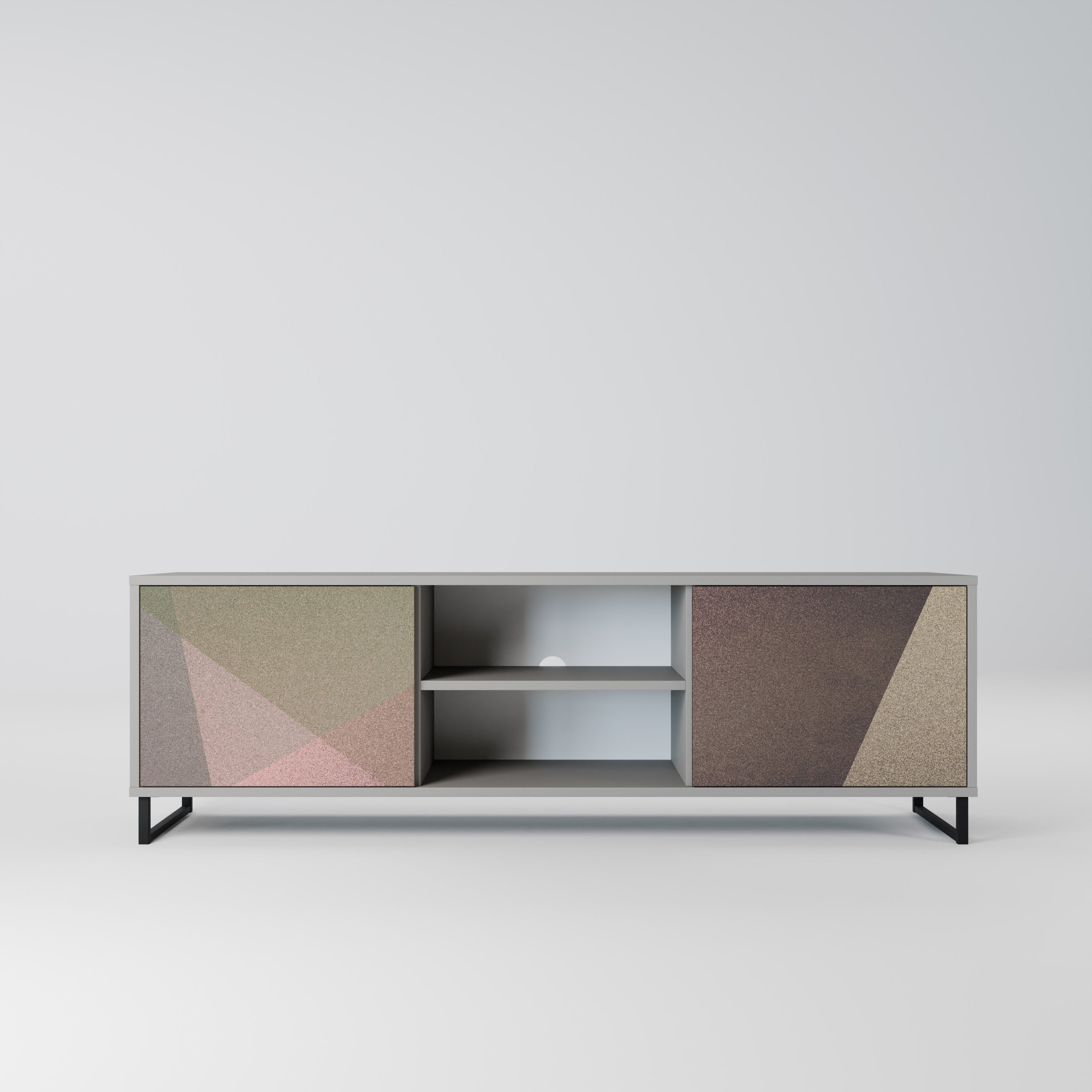 Βάση τηλεόρασης BEIGE GEOMETRIA 2 πορτών σε γκρι φινίρισμα