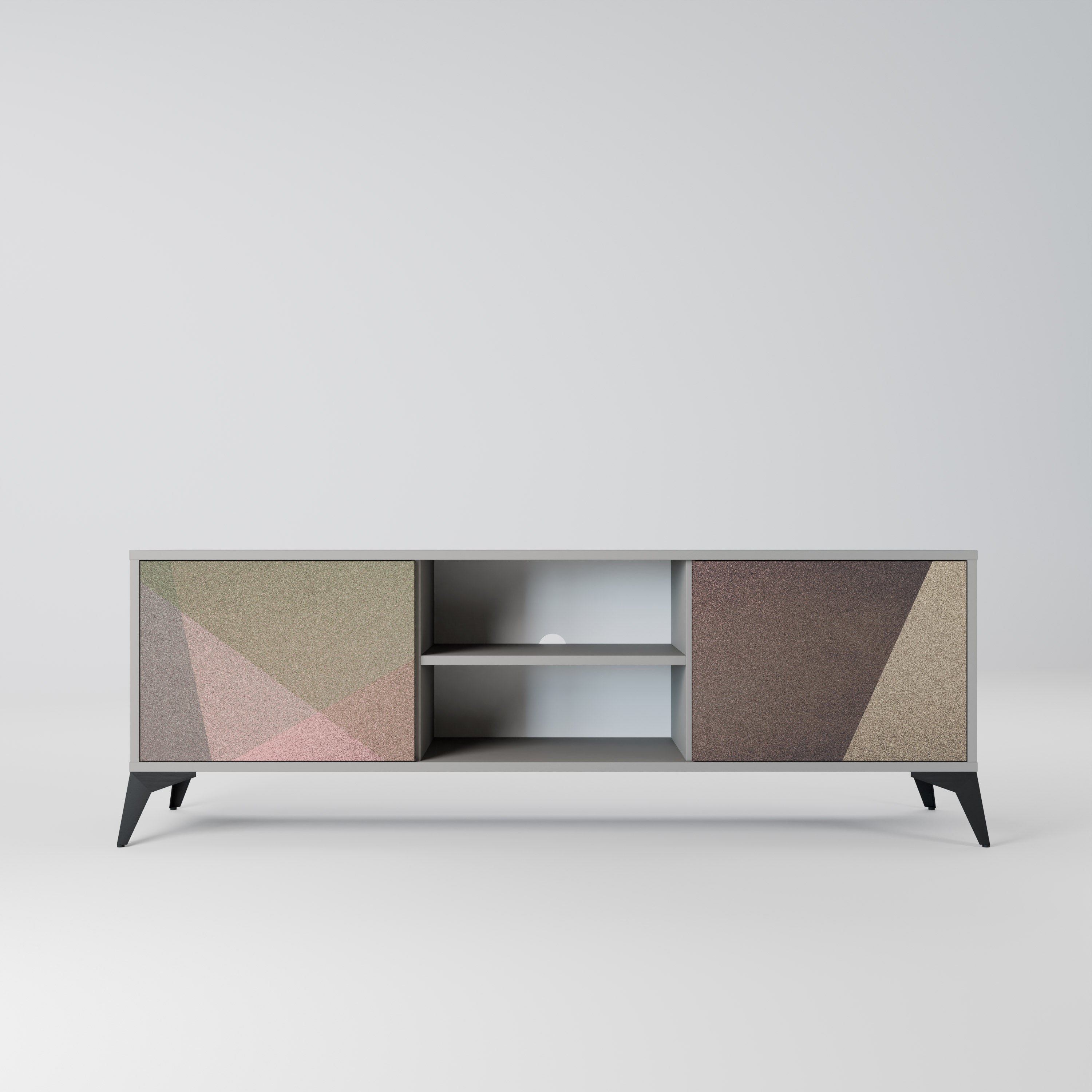 Βάση τηλεόρασης BEIGE GEOMETRIA 2 πορτών σε γκρι φινίρισμα