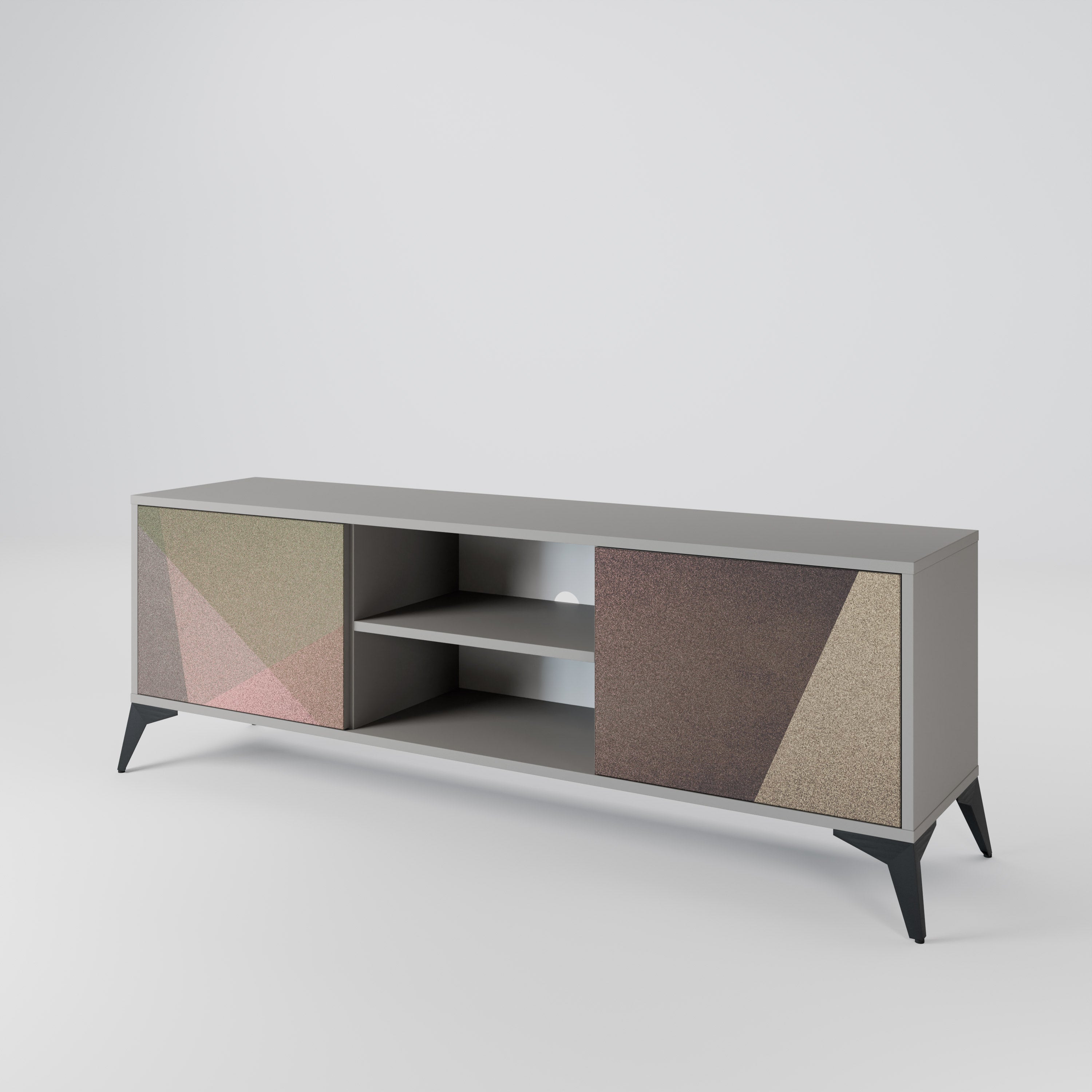 Βάση τηλεόρασης BEIGE GEOMETRIA 2 πορτών σε γκρι φινίρισμα